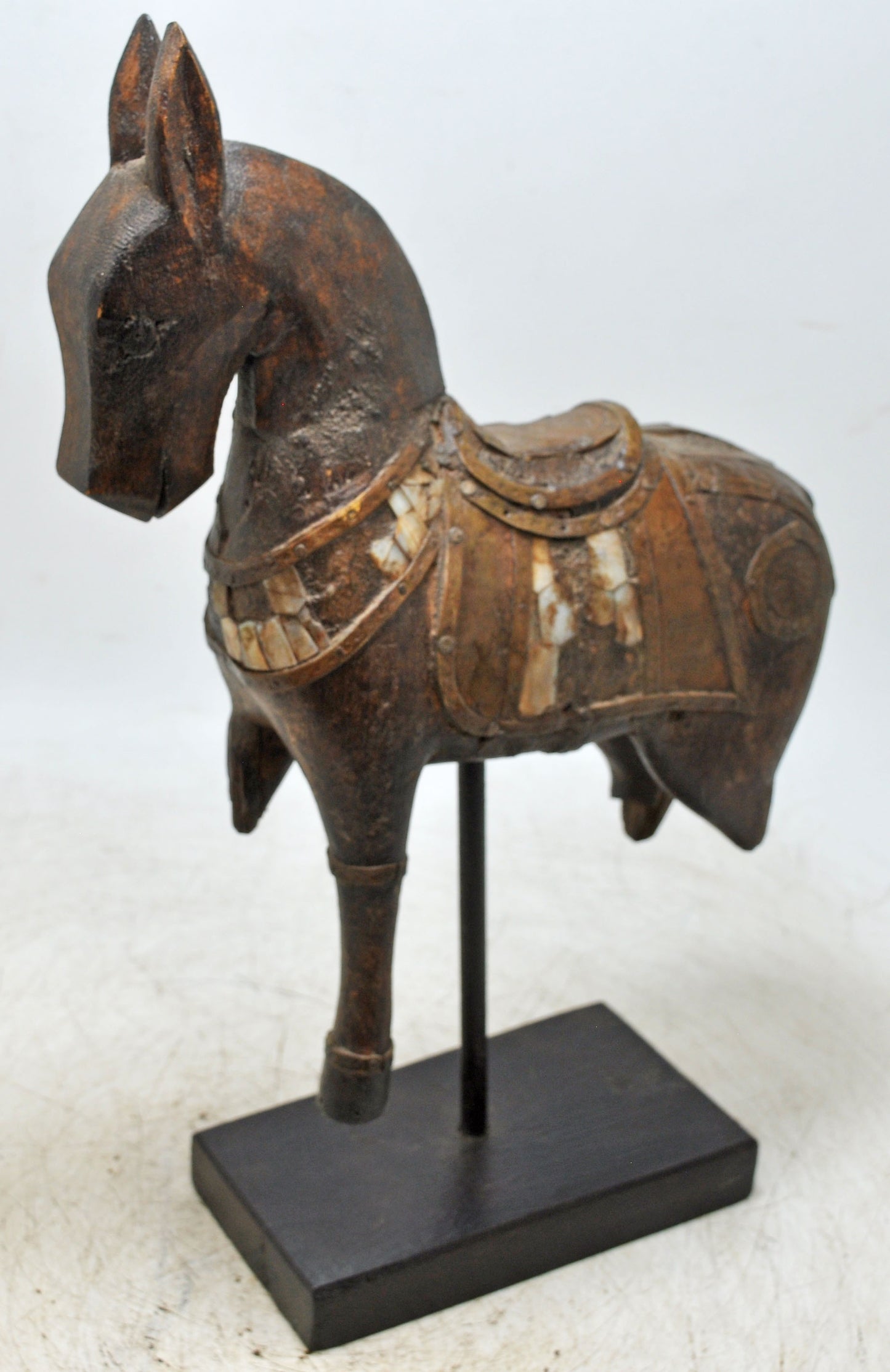 Vintage Wooden Horse Figurine on Stand Original Old Hand Carved