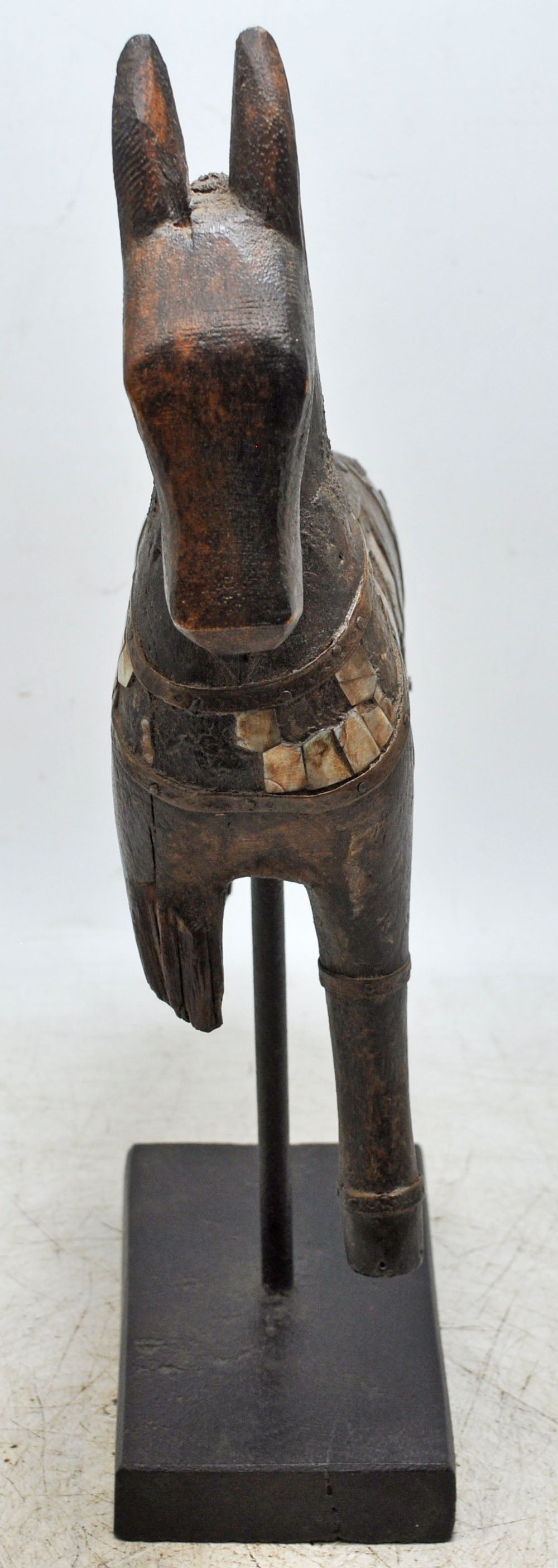 Vintage Wooden Horse Figurine on Stand Original Old Hand Carved