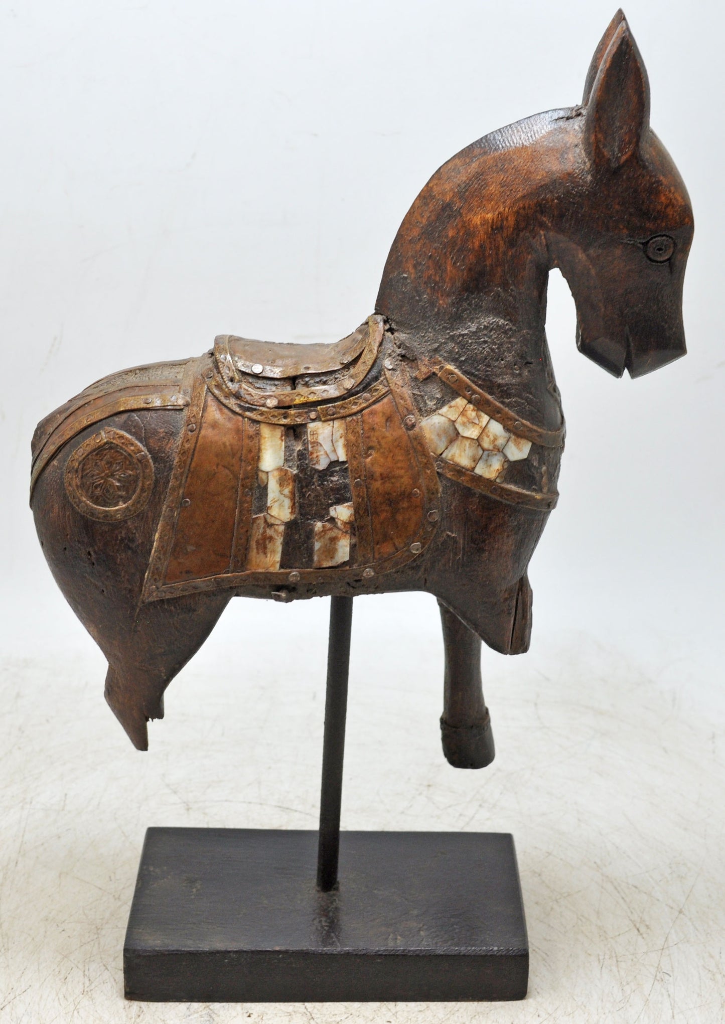 Vintage Wooden Horse Figurine on Stand Original Old Hand Carved