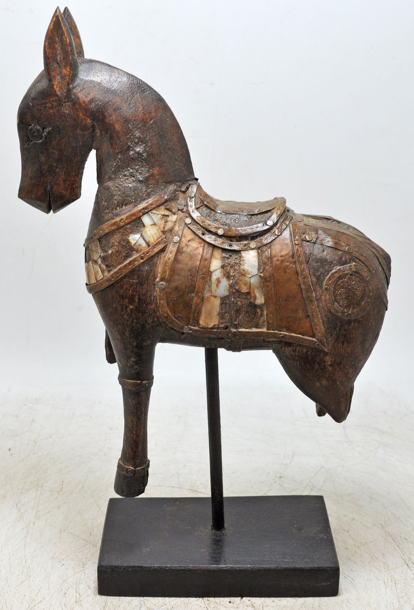 Vintage Wooden Horse Figurine on Stand Original Old Hand Carved
