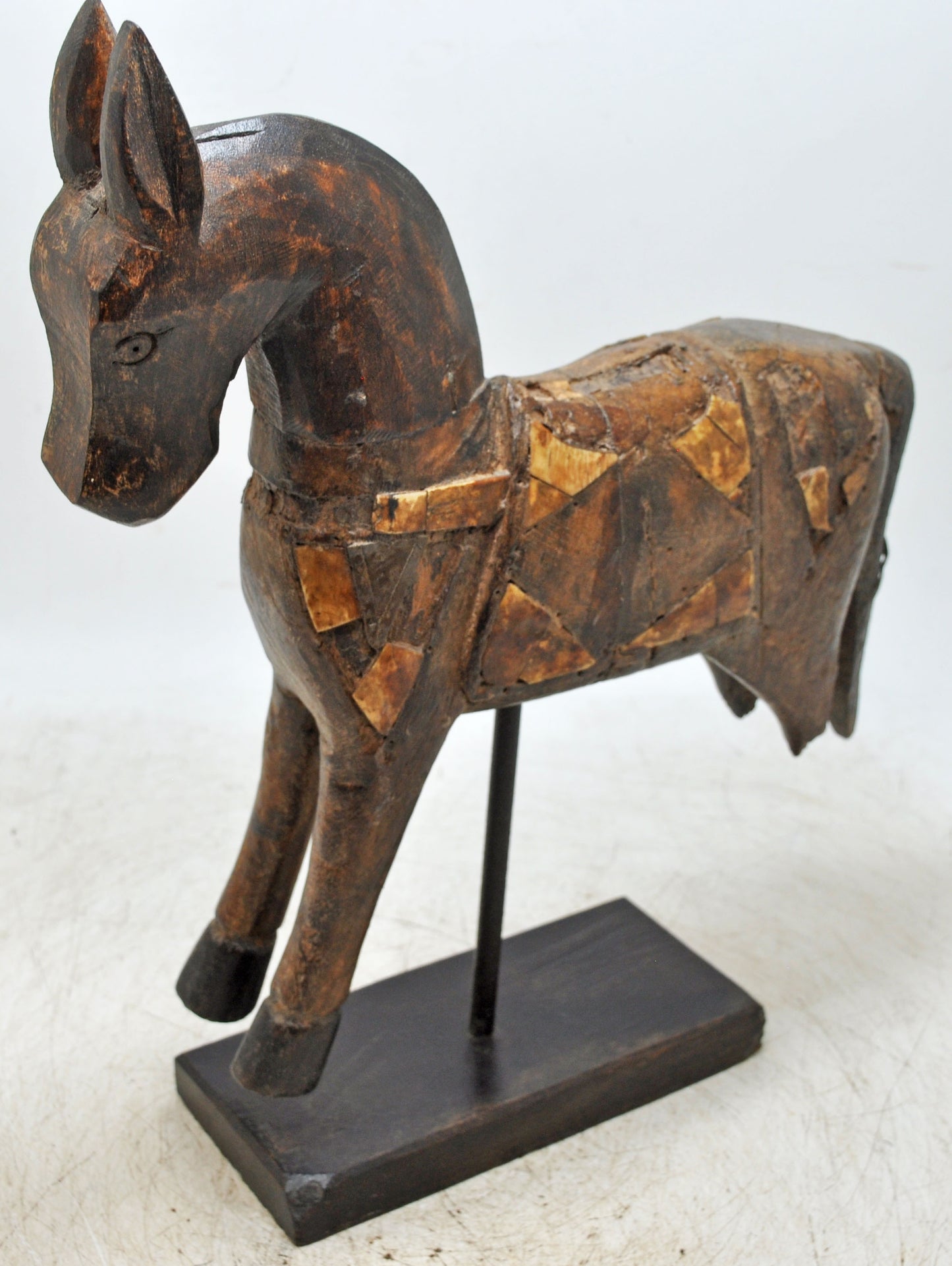 Vintage Wooden Horse Figurine on Stand Original Old Hand Carved