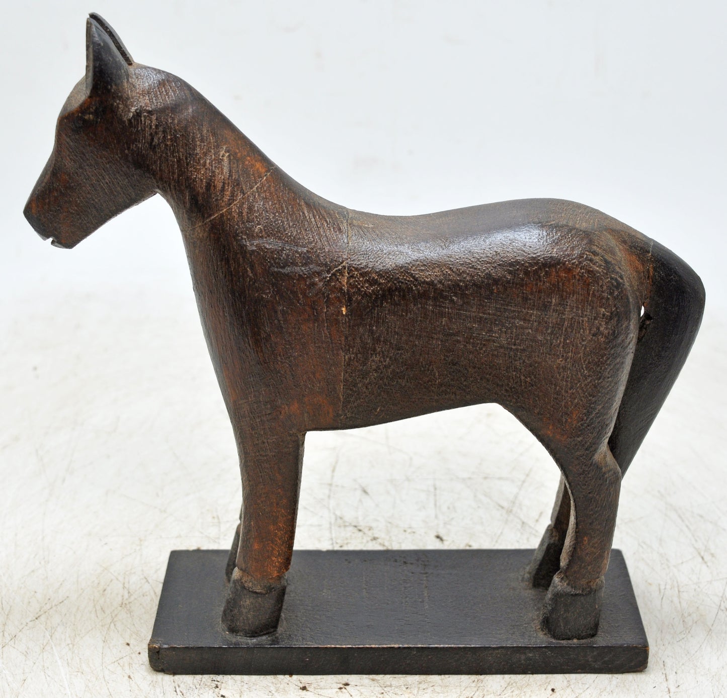 Vintage Wooden Horse Figurine on Stand Original Old Hand Carved