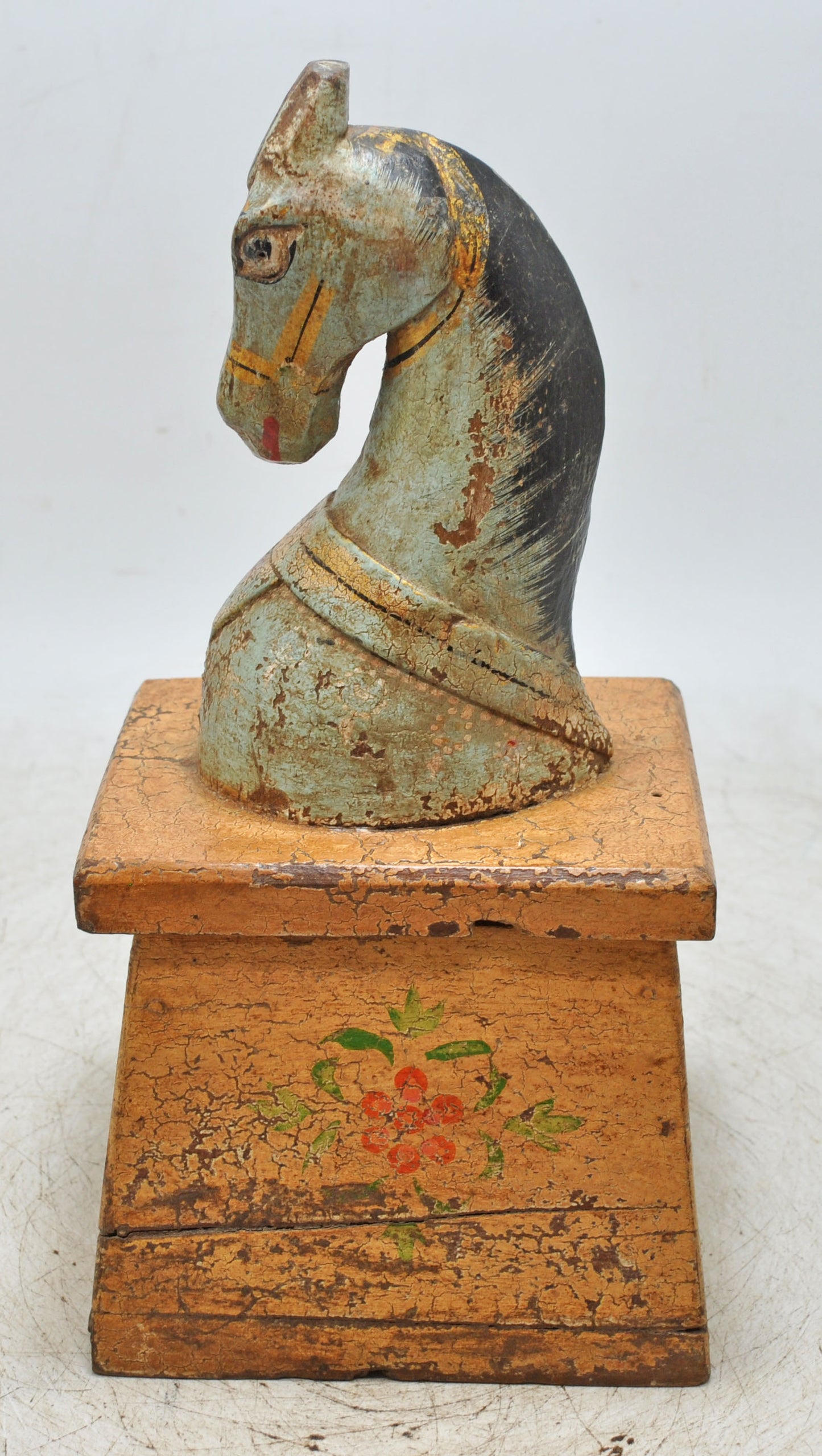 Vintage Wooden Horse Head Bust Figurine Original Old Hand Carved Painted