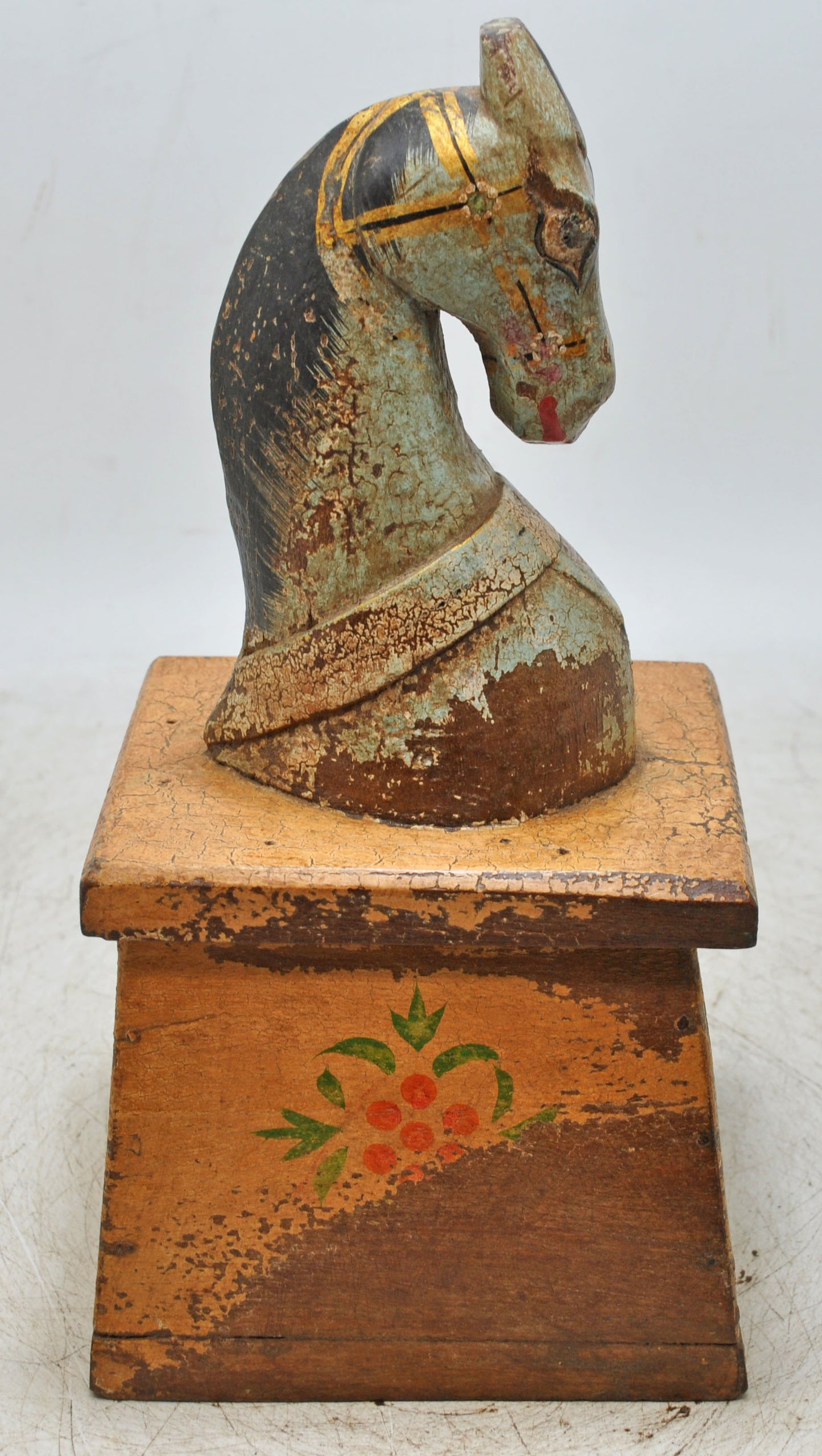 Vintage Wooden Horse Head Bust Figurine Original Old Hand Carved Painted