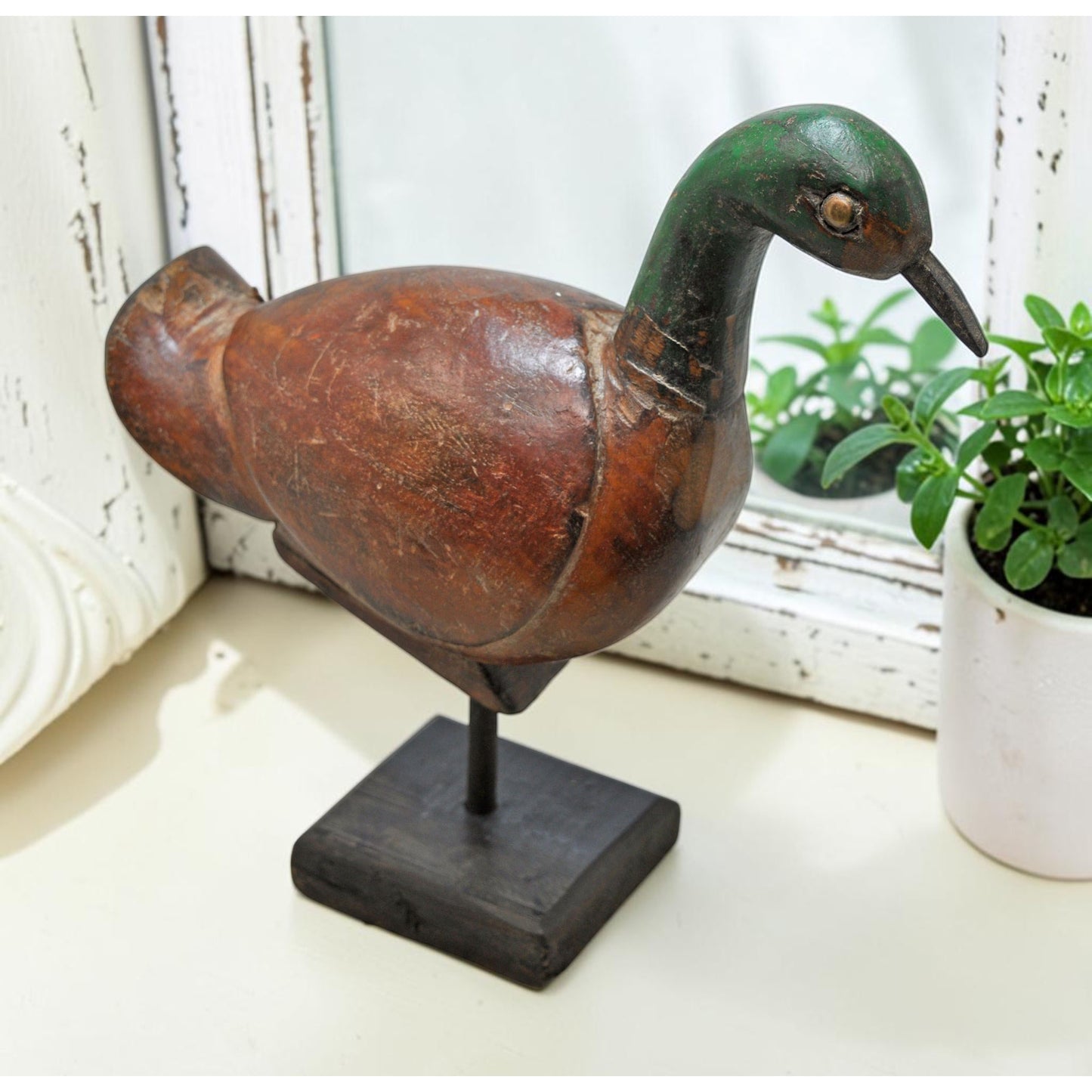 Vintage Wooden Bird Figurine Original Old Hand Carved