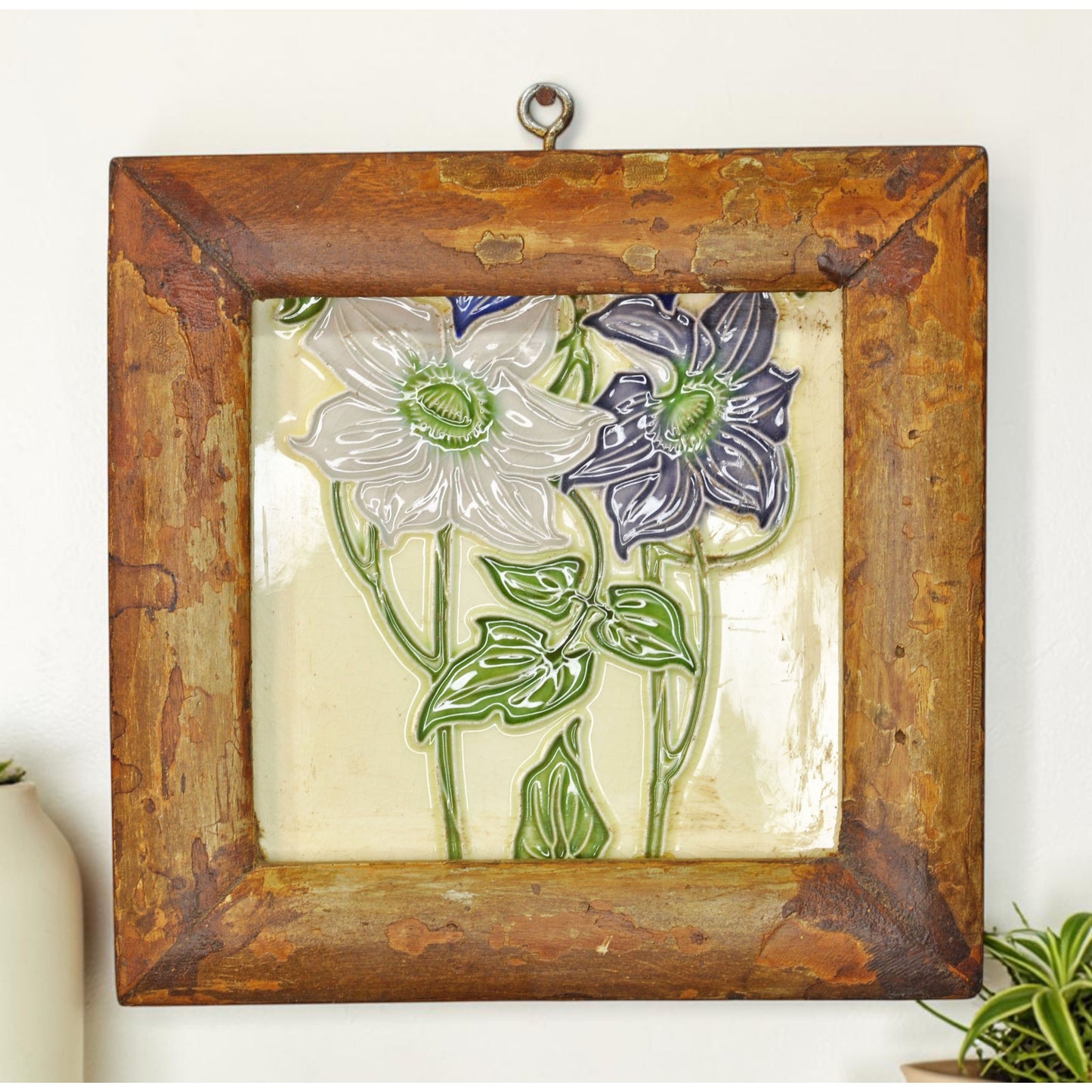 Antique Ceramic Tiles With Frame Wall Décor Original Old Hand Crafted