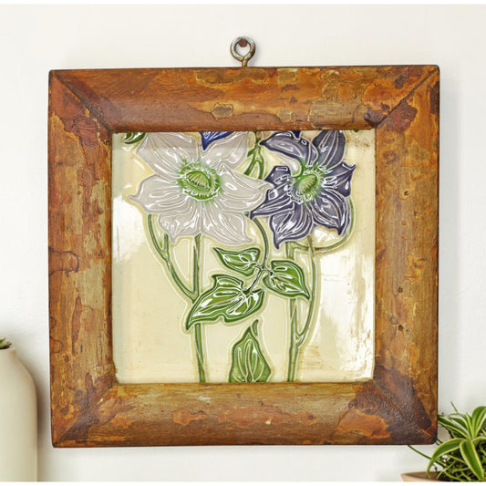 Antique Ceramic Tiles With Frame Wall Décor Original Old Hand Crafted