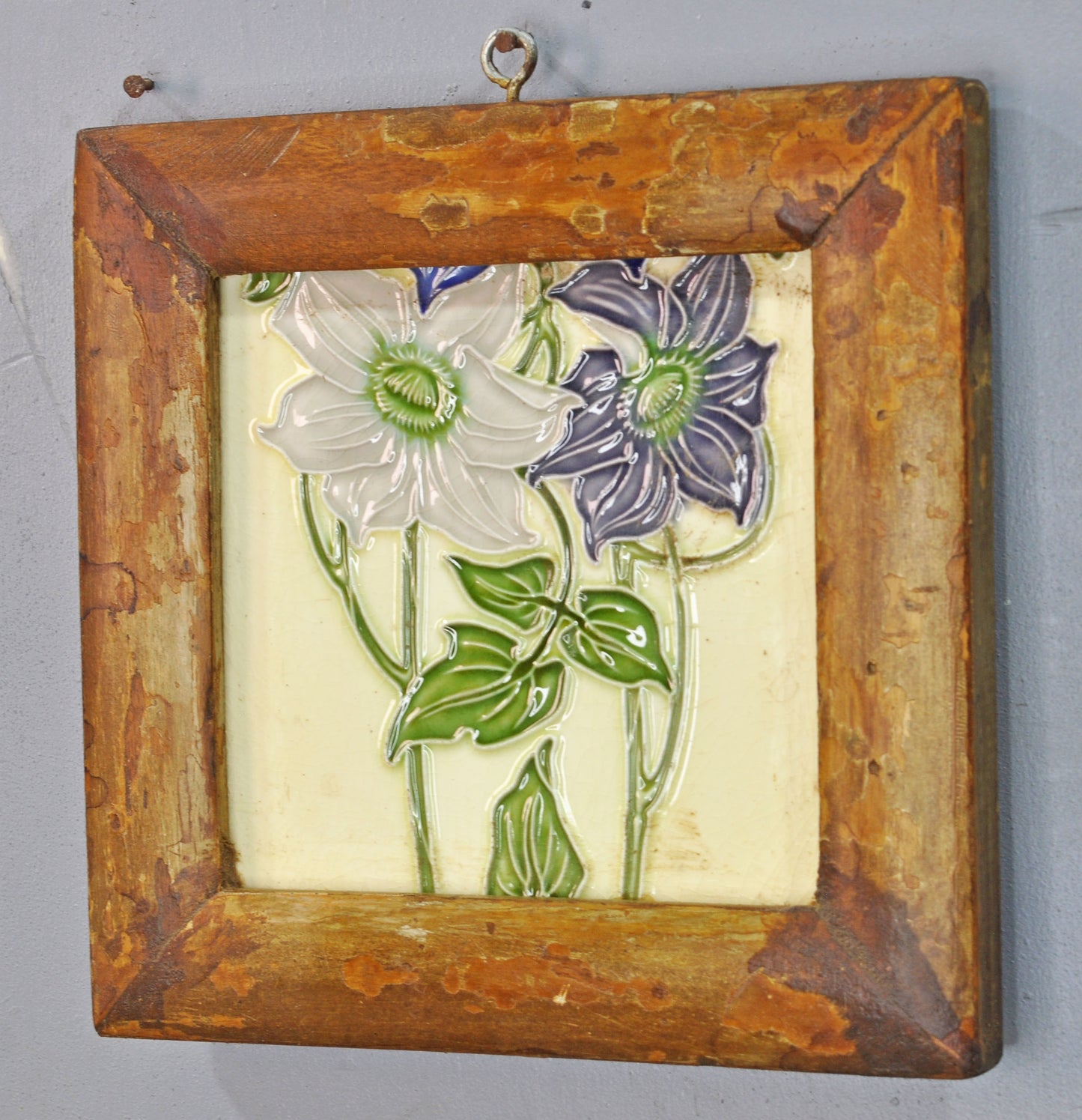 Antique Ceramic Tiles With Frame Wall Décor Original Old Hand Crafted