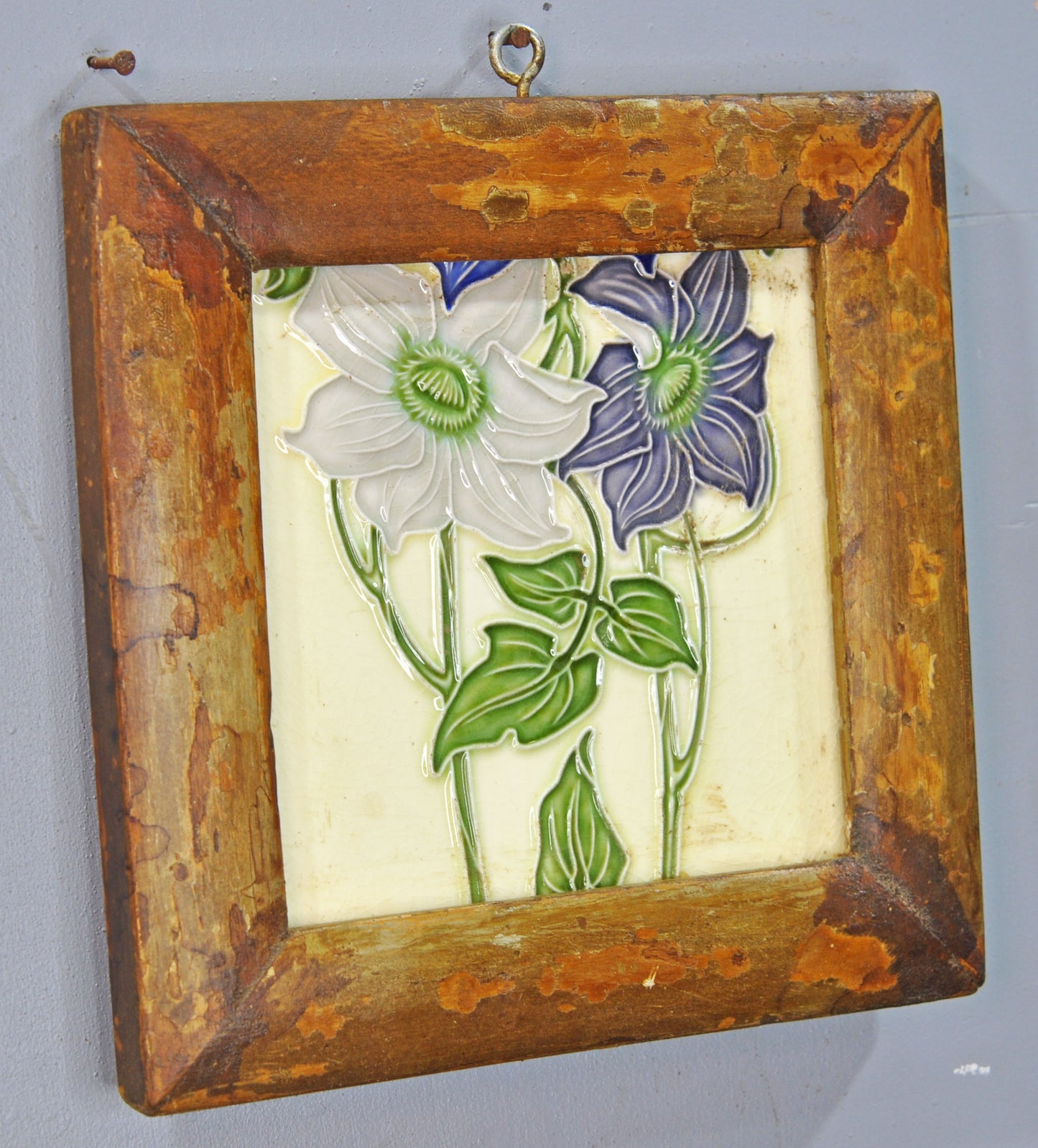 Antique Ceramic Tiles With Frame Wall Décor Original Old Hand Crafted
