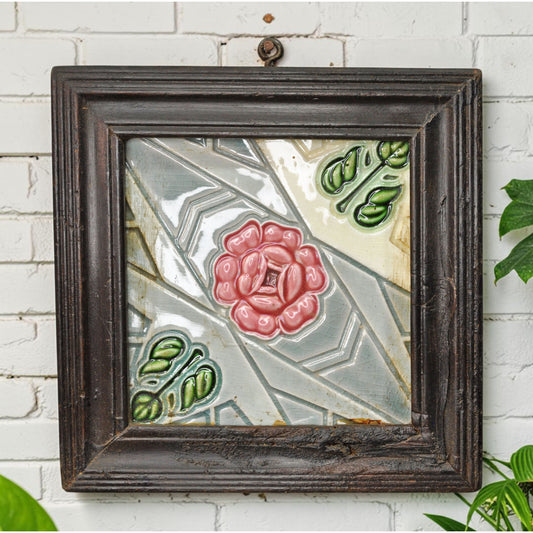 Antique Ceramic Tiles With Frame Wall Décor Original Old Hand Crafted