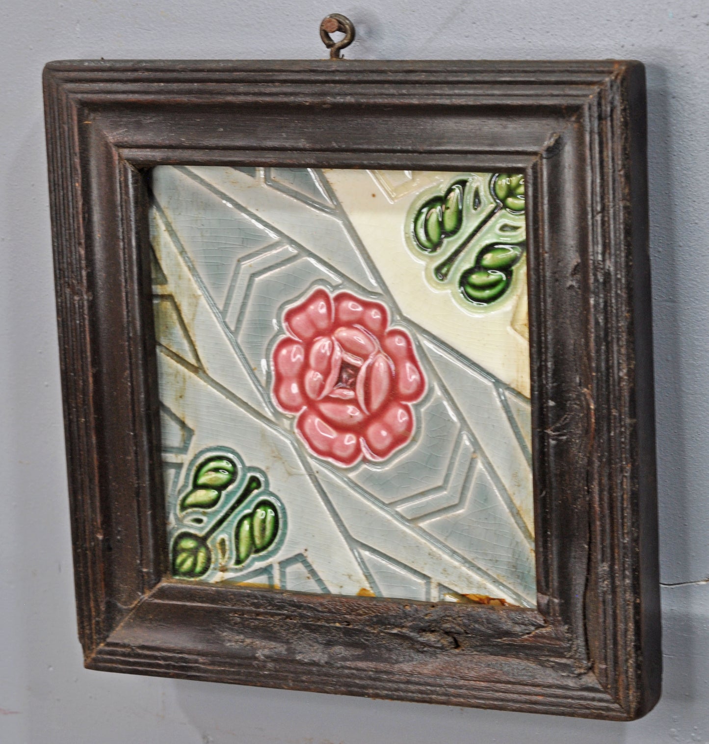 Antique Ceramic Tiles With Frame Wall Décor Original Old Hand Crafted