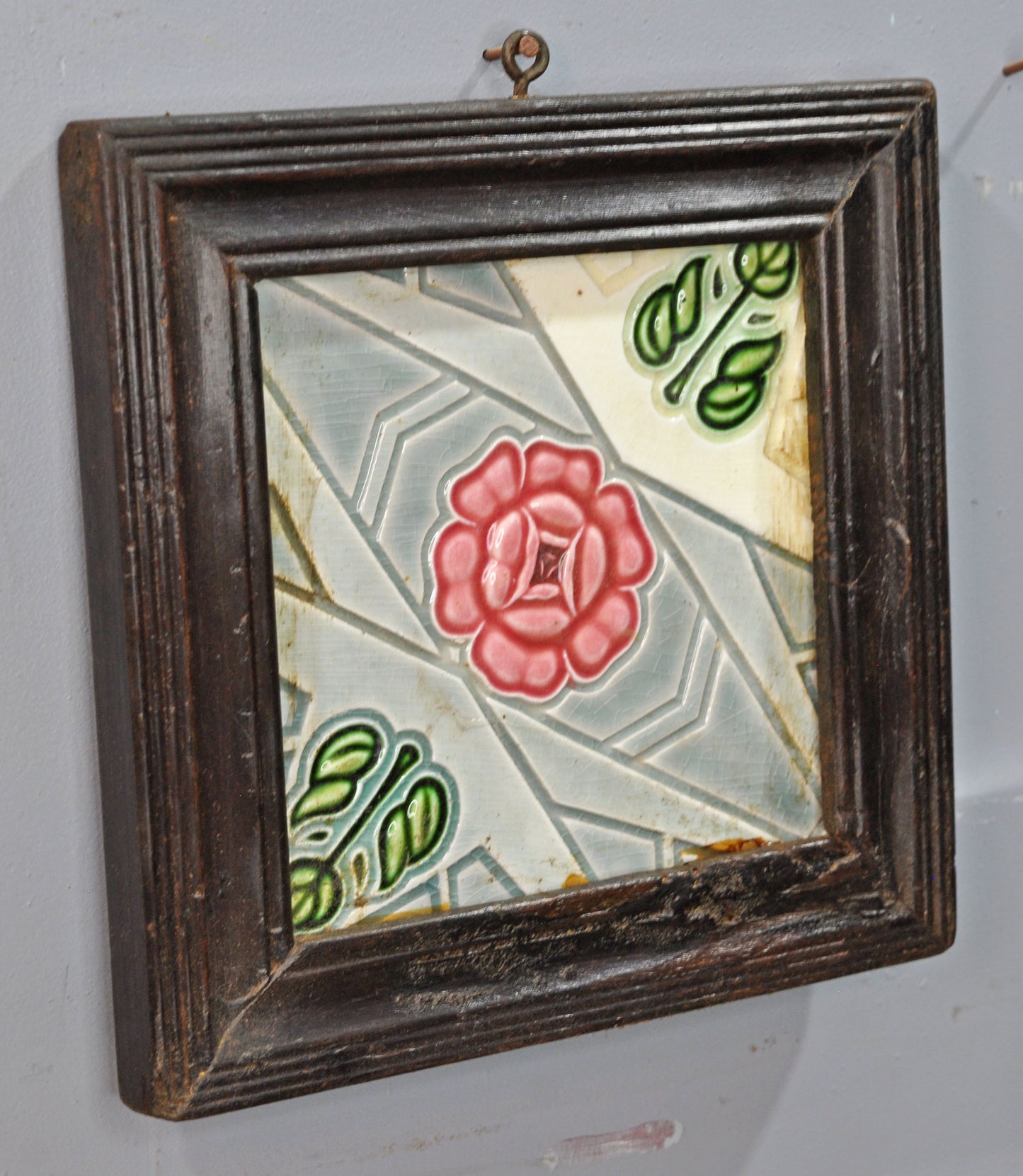 Antique Ceramic Tiles With Frame Wall Décor Original Old Hand Crafted