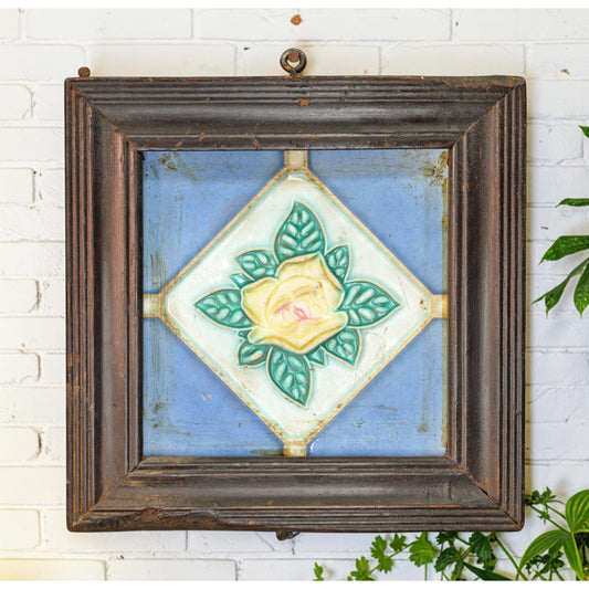 Antique Ceramic Tiles With Frame Wall Décor Original Old Hand Crafted