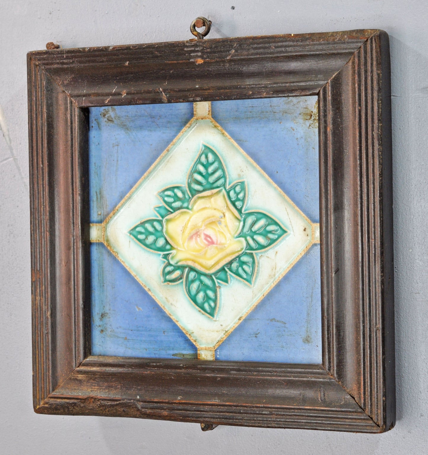 Antique Ceramic Tiles With Frame Wall Décor Original Old Hand Crafted