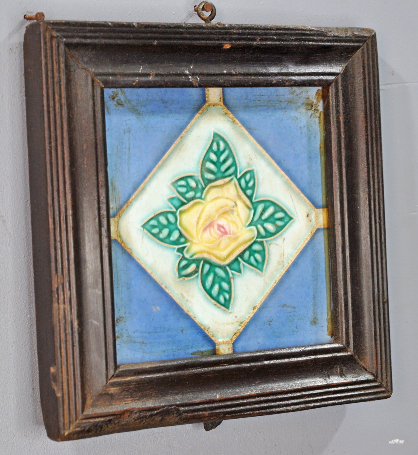 Antique Ceramic Tiles With Frame Wall Décor Original Old Hand Crafted