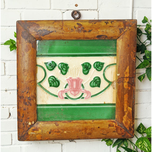 Antique Ceramic Tiles With Frame Wall Décor Original Old Hand Crafted