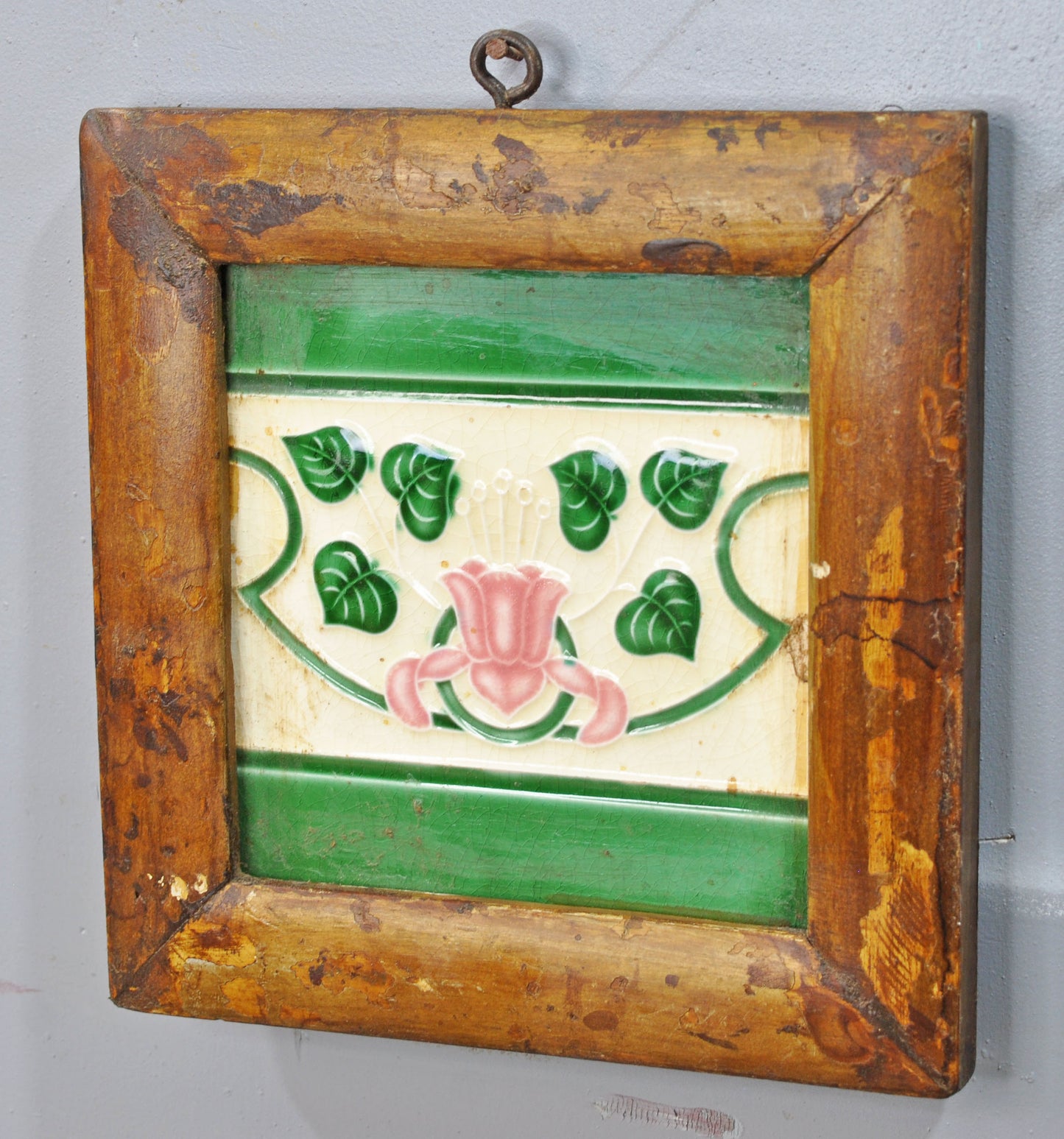 Antique Ceramic Tiles With Frame Wall Décor Original Old Hand Crafted