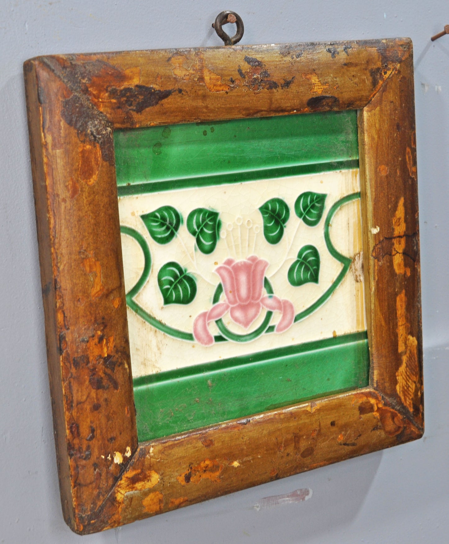 Antique Ceramic Tiles With Frame Wall Décor Original Old Hand Crafted