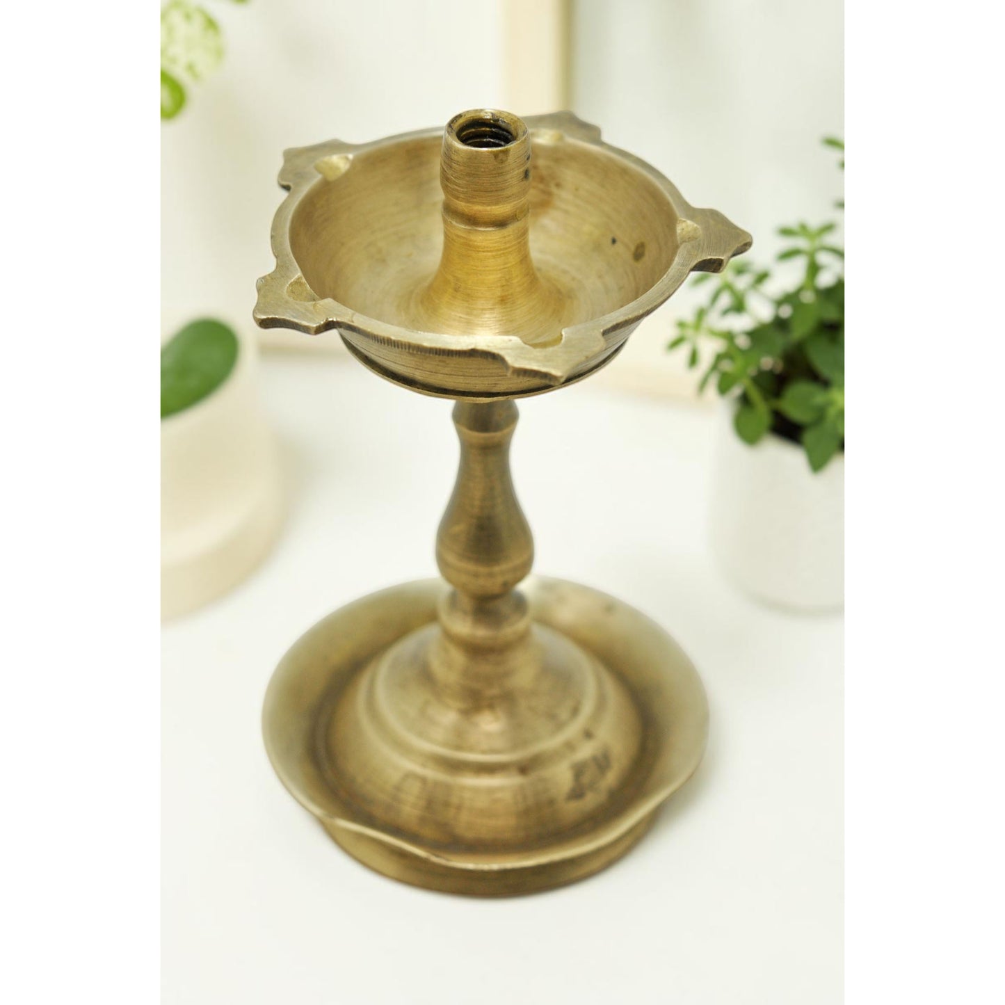 Antique Brass Small Puja Diya Oil Lamp Stand Original Old Hand Crafted