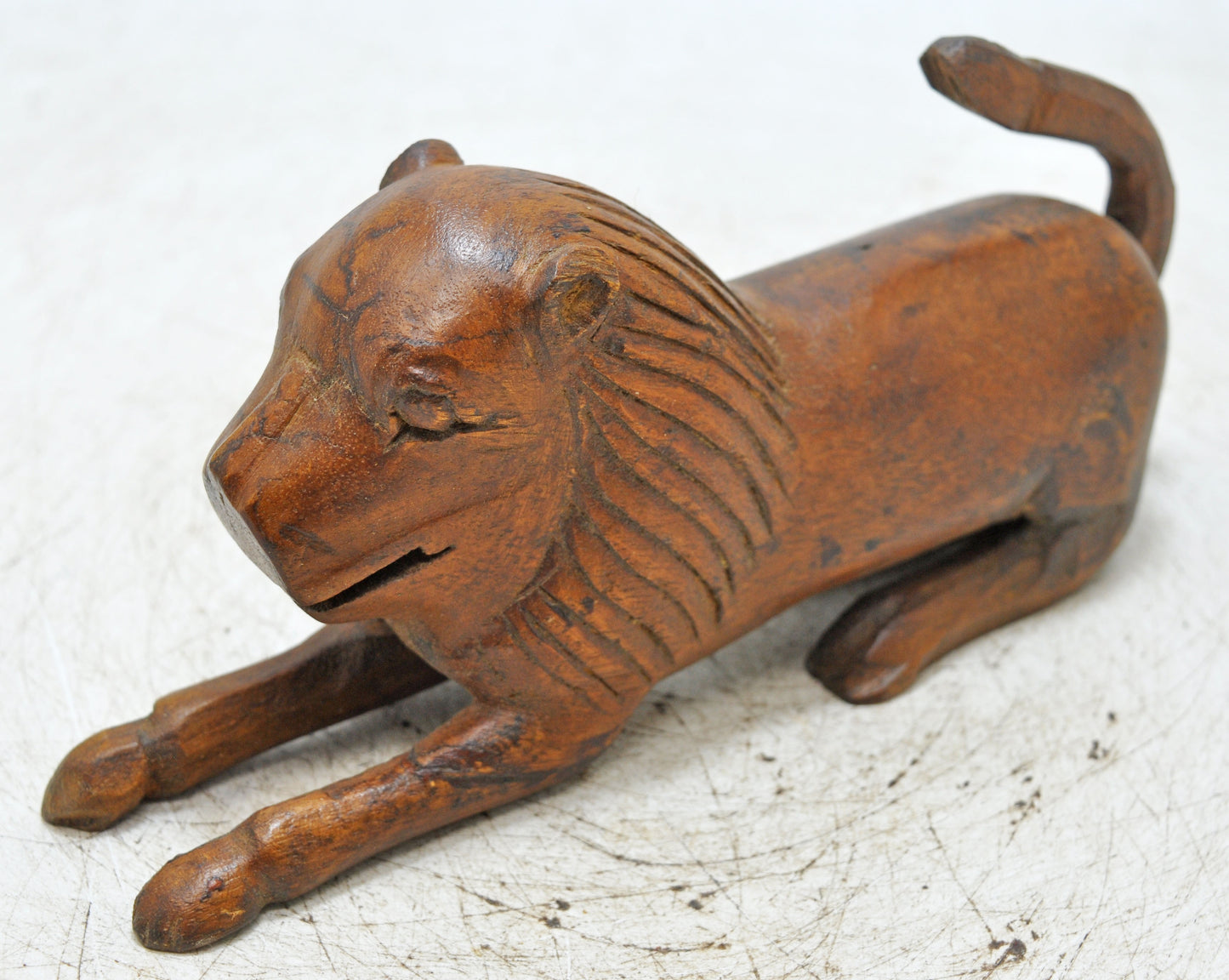 Vintage Wooden Lion Figurine Original Old Hand Carved