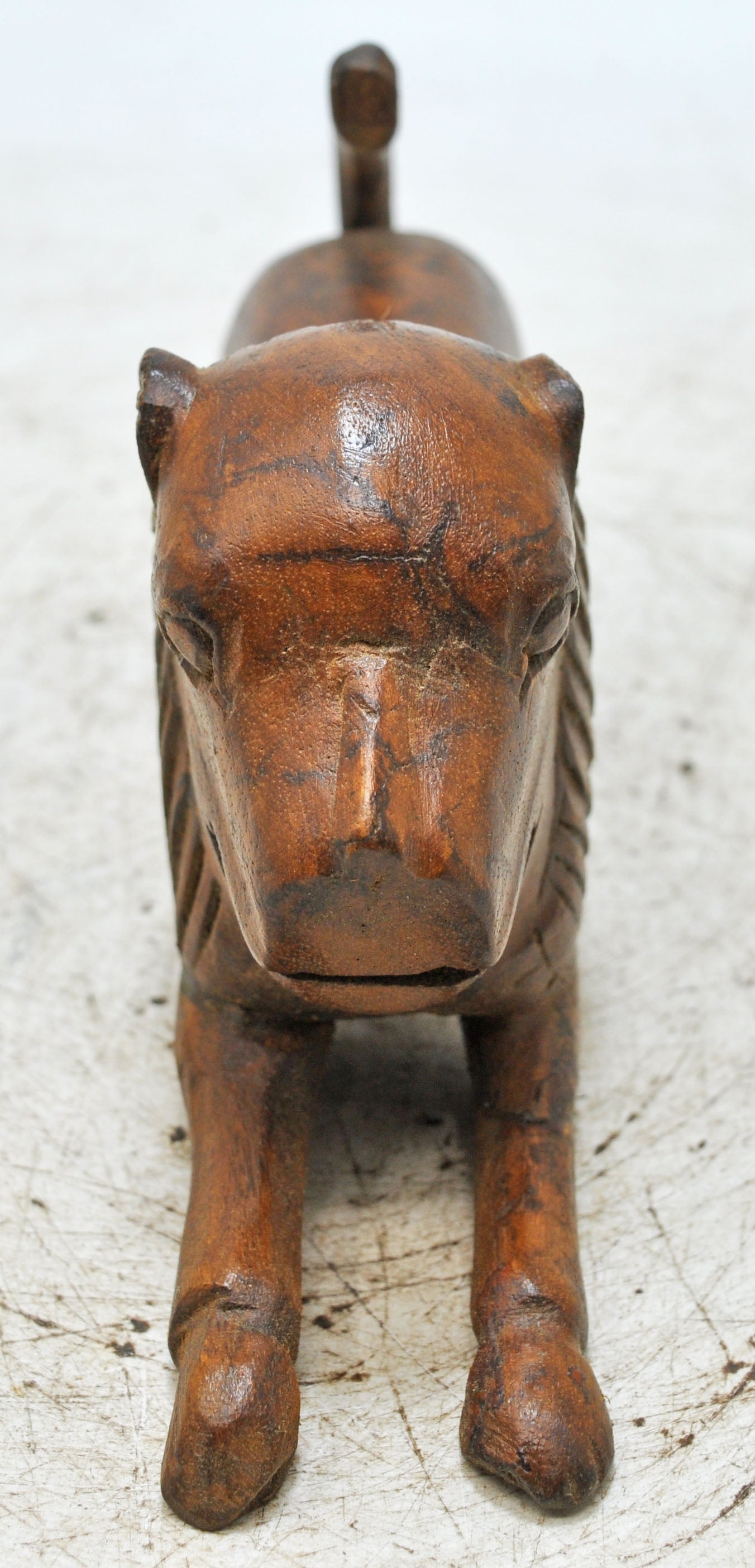 Vintage Wooden Lion Figurine Original Old Hand Carved