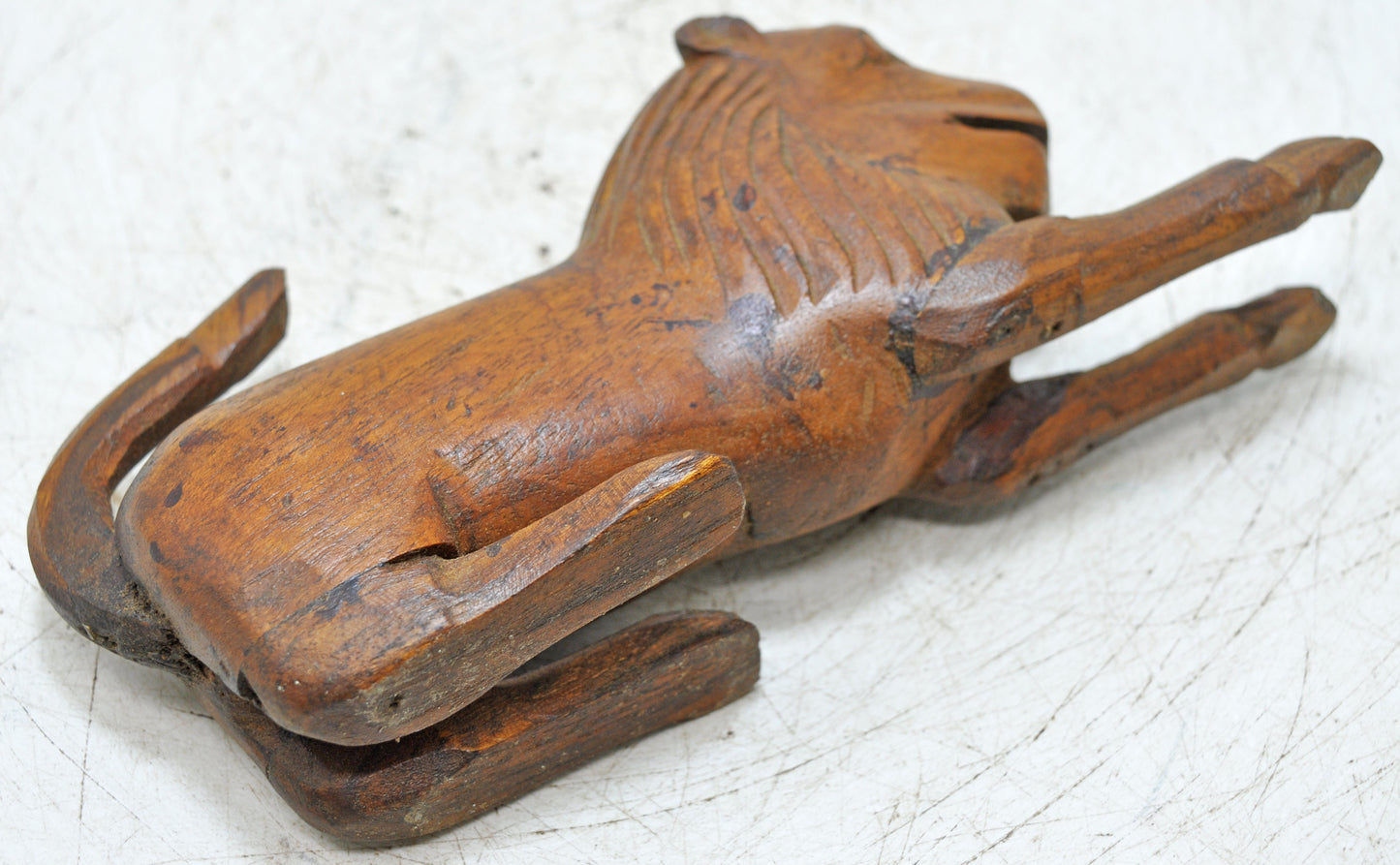 Vintage Wooden Lion Figurine Original Old Hand Carved