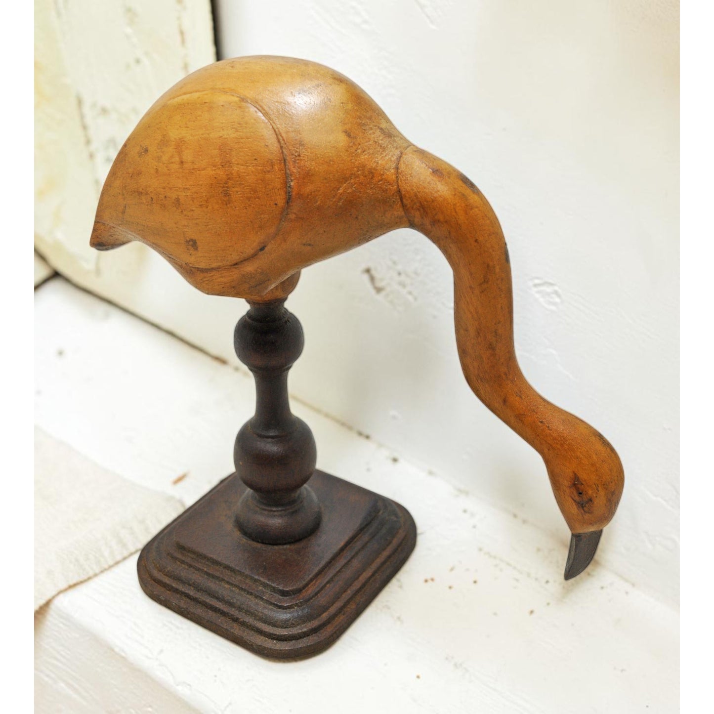 Vintage Wooden Crane Figurine Original Old Hand Carved