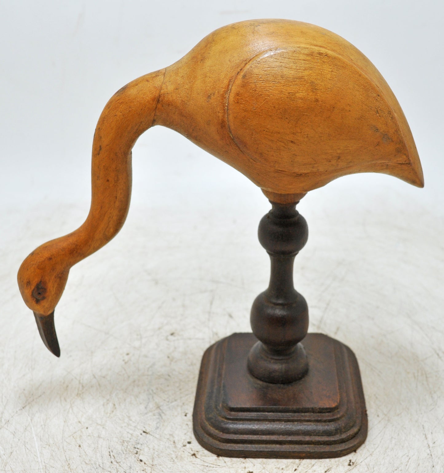 Vintage Wooden Crane Figurine Original Old Hand Carved