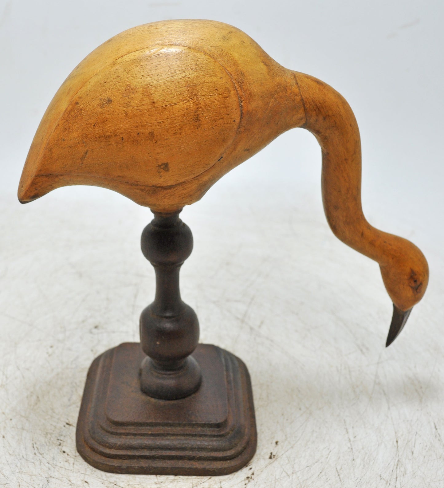 Vintage Wooden Crane Figurine Original Old Hand Carved