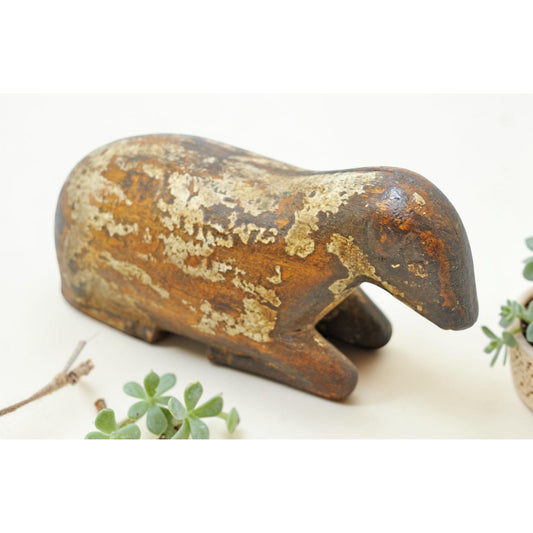 Vintage Wooden Goat Figurine Original Old Hand Crafted Rustic Painted