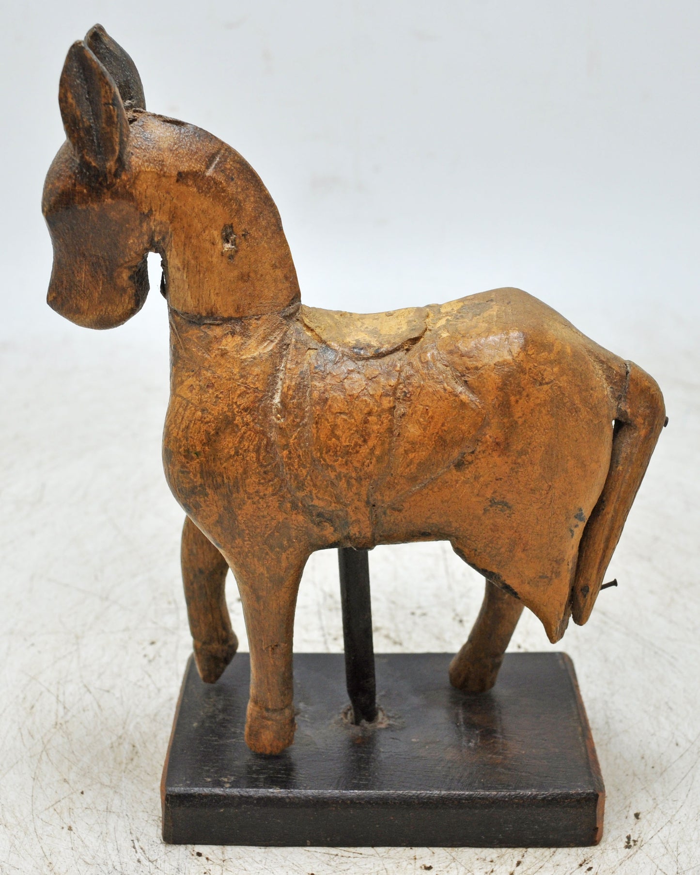 Vintage Wooden Horse Figurine on Stand Original Old Hand Carved