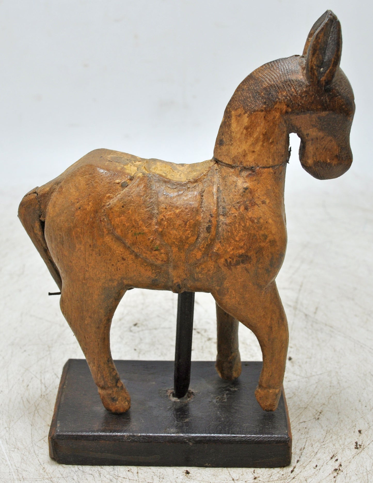 Vintage Wooden Horse Figurine on Stand Original Old Hand Carved