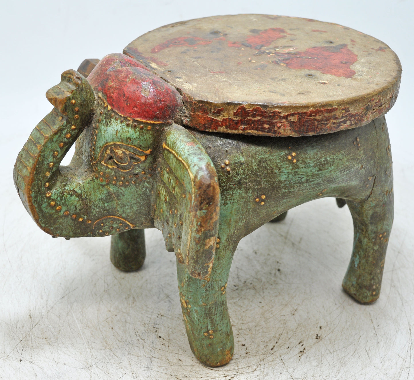 Vintage Wooden Small Elephant Figurine Table Original Old Hand Carved Painted