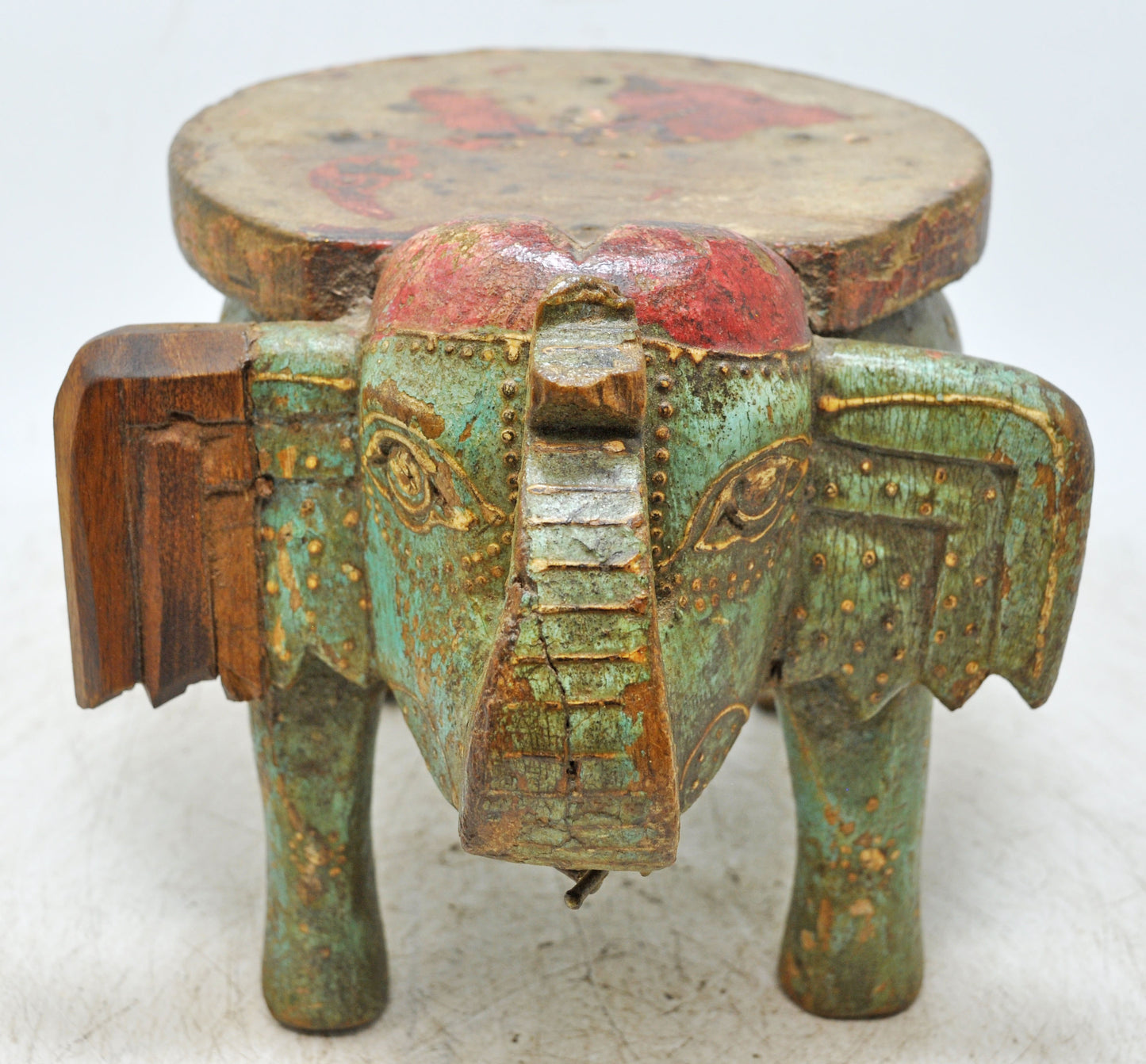 Vintage Wooden Small Elephant Figurine Table Original Old Hand Carved Painted