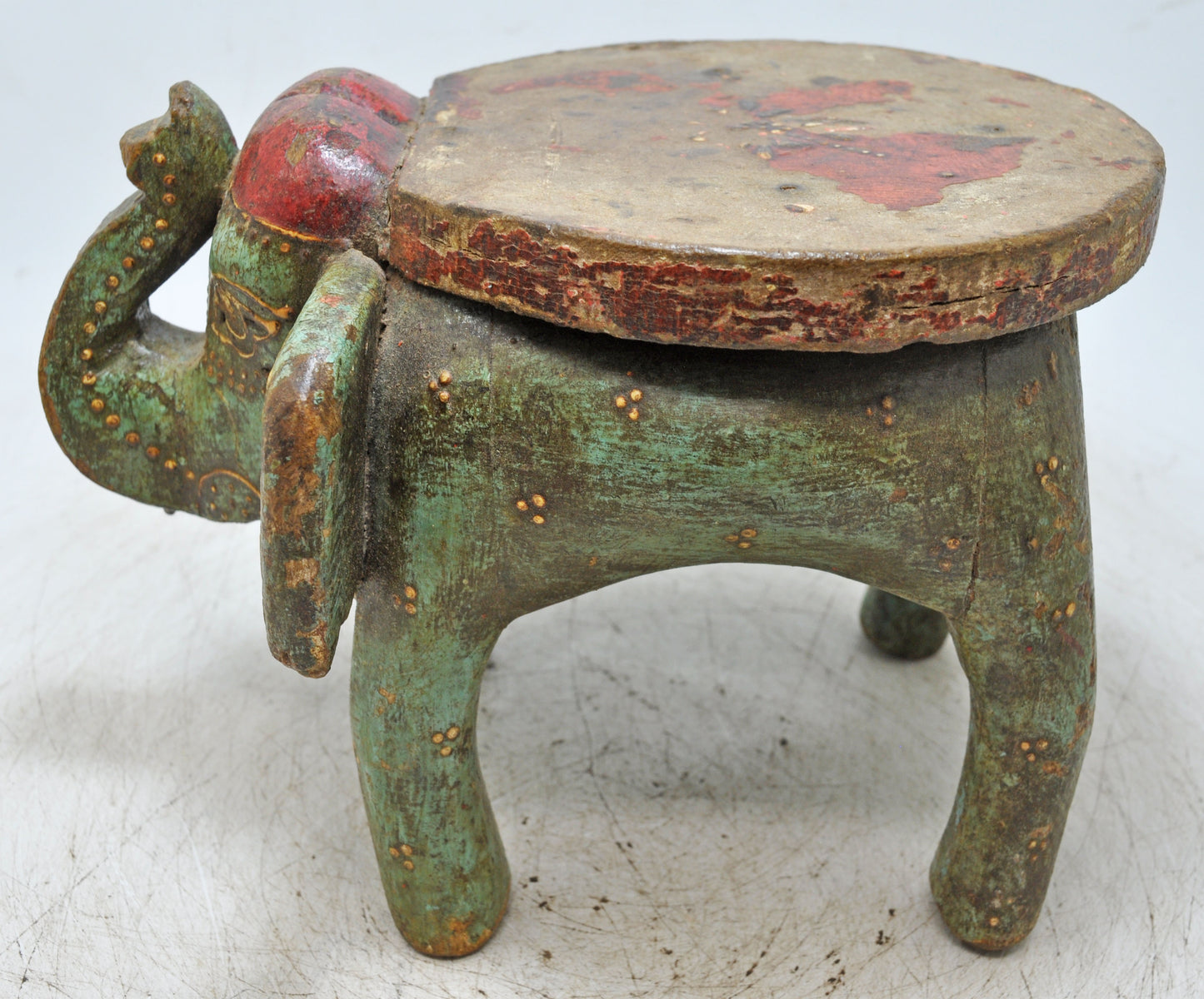 Vintage Wooden Small Elephant Figurine Table Original Old Hand Carved Painted
