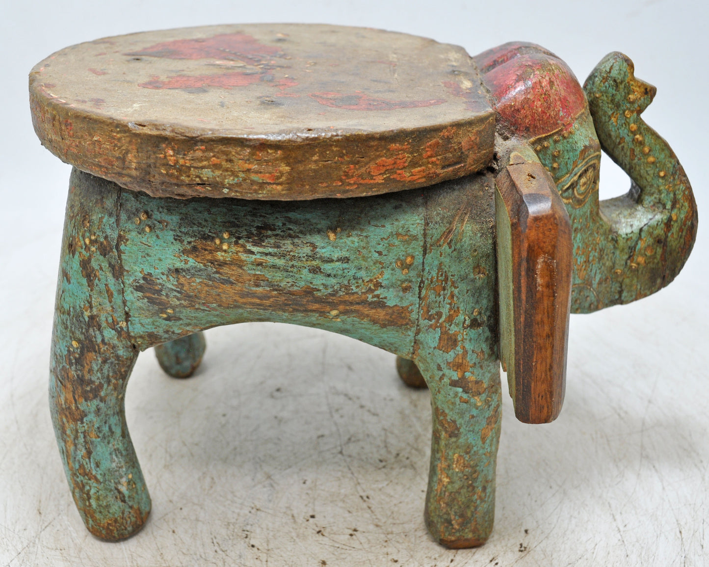 Vintage Wooden Small Elephant Figurine Table Original Old Hand Carved Painted
