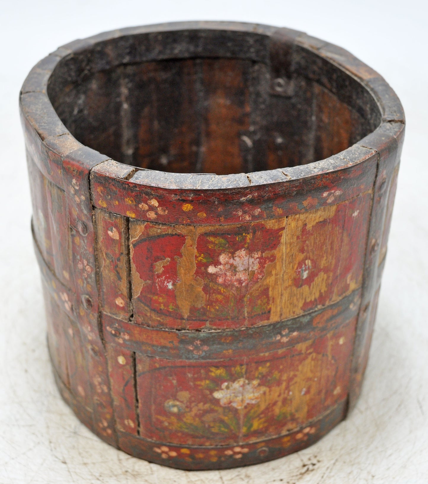 Vintage Wooden Grain Measurement Paili Pot Original Old Hand Crafted Painted