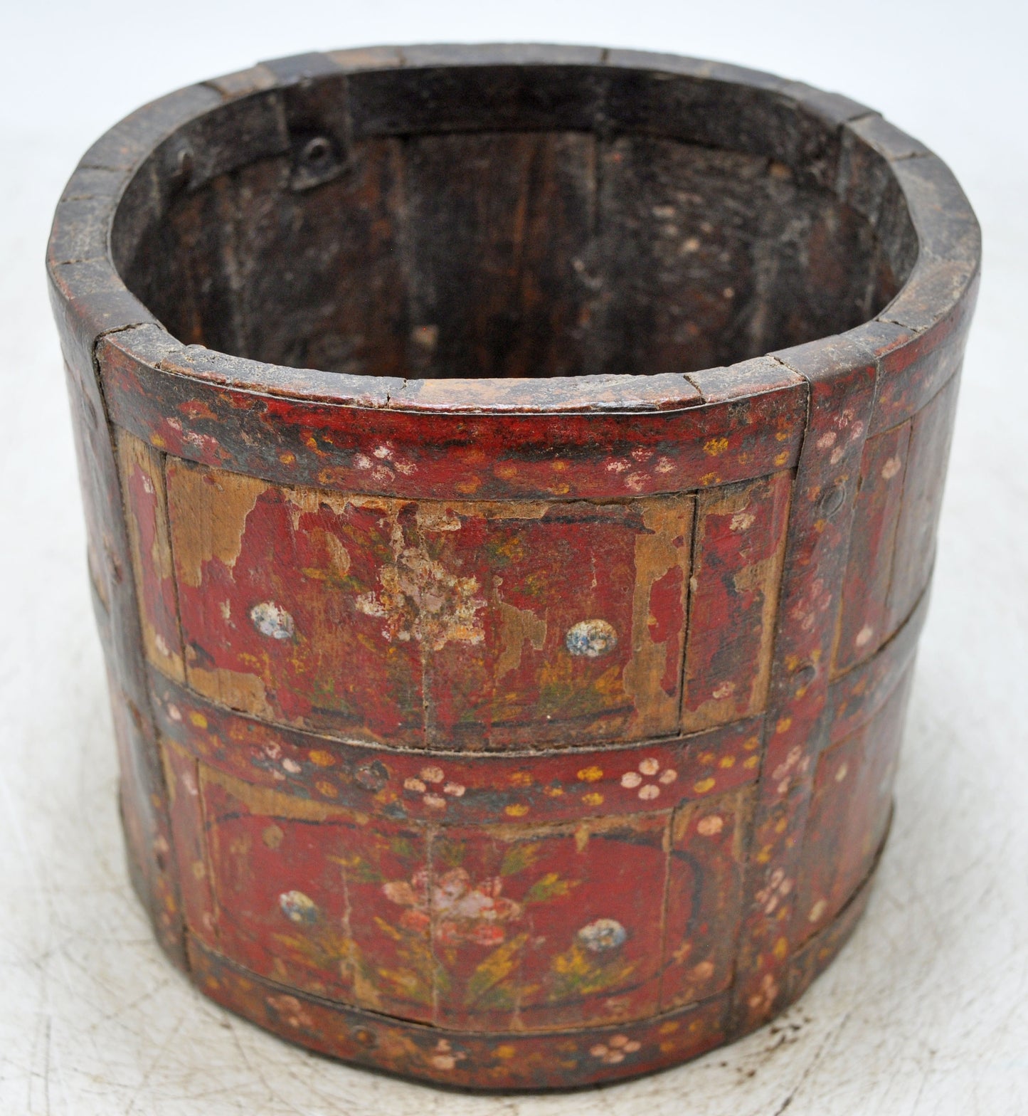 Vintage Wooden Grain Measurement Paili Pot Original Old Hand Crafted Painted