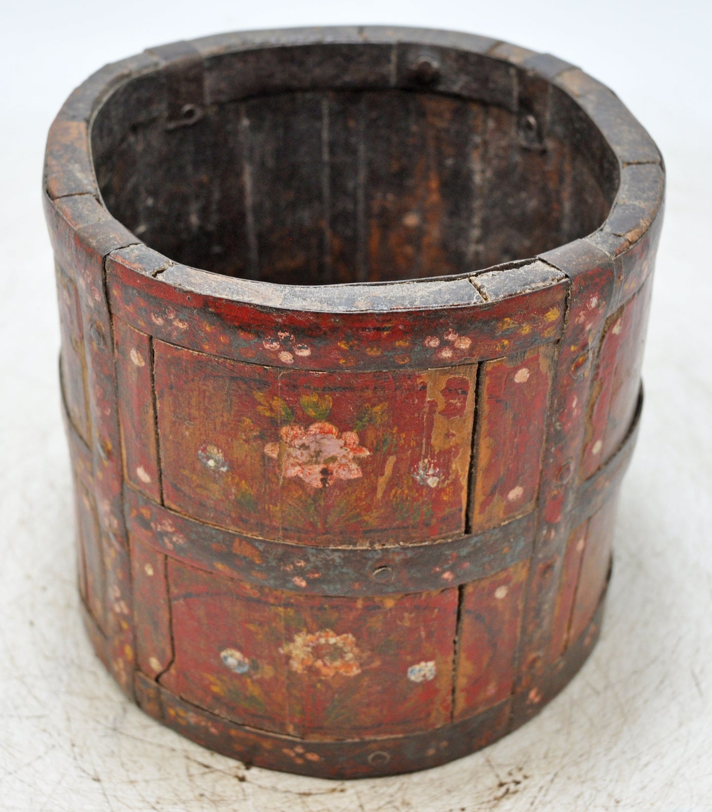 Vintage Wooden Grain Measurement Paili Pot Original Old Hand Crafted Painted