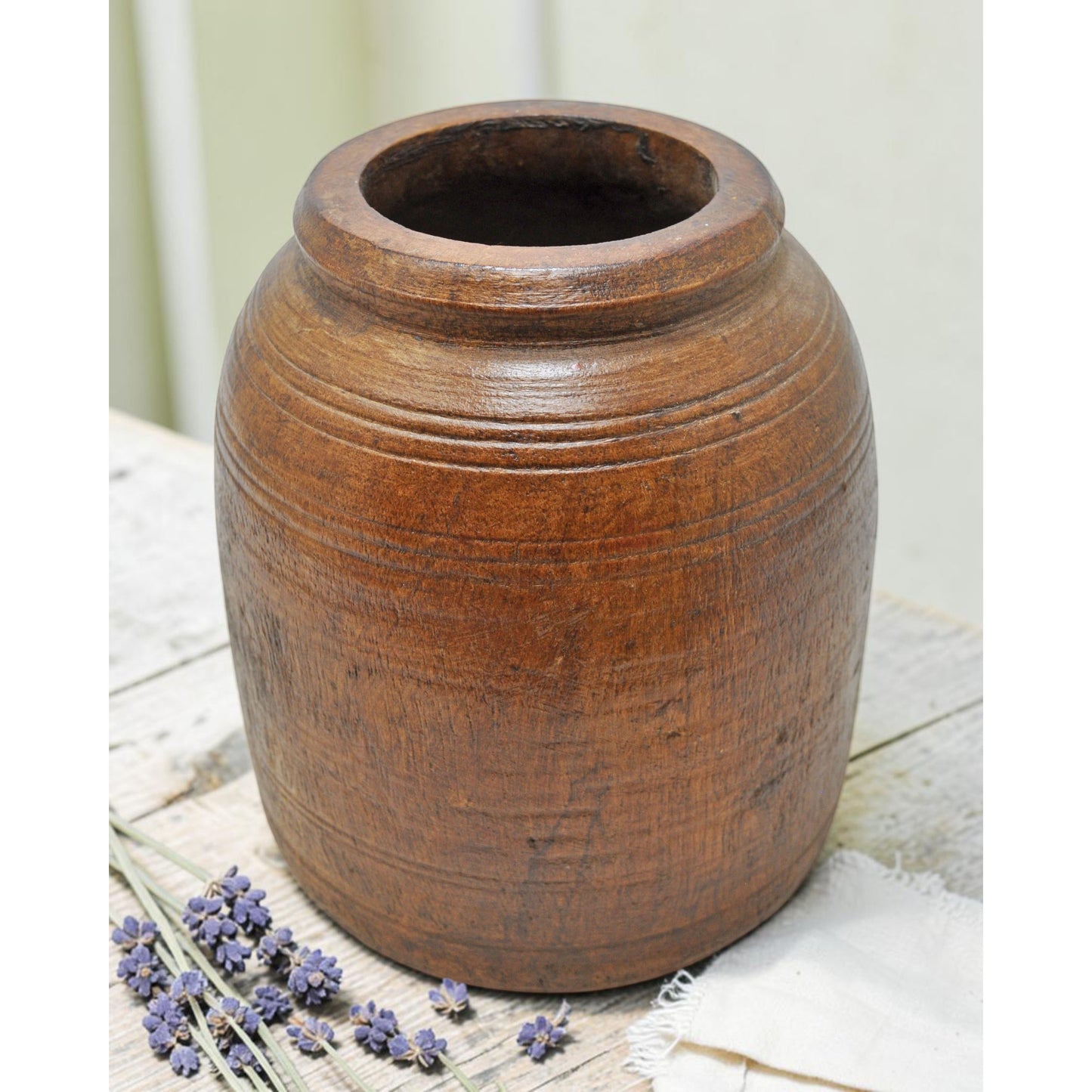Antique Wooden Himalayan Water Storage Pot Original Old Hand Carved