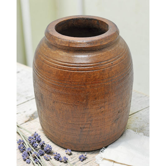 Antique Wooden Himalayan Water Storage Pot Original Old Hand Carved