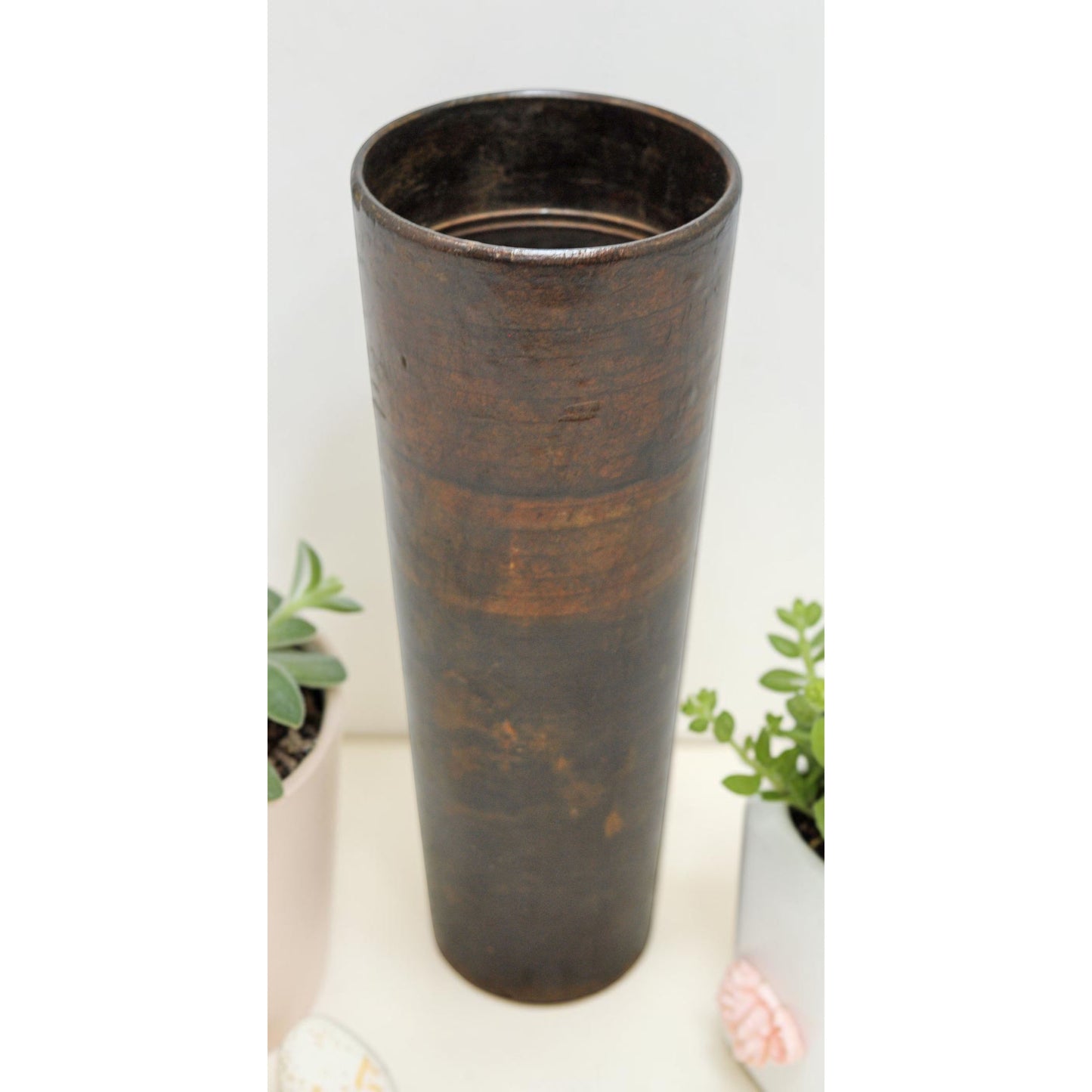 Antique Wooden Tall Drinking Cup Glass Original Old Hand Crafted