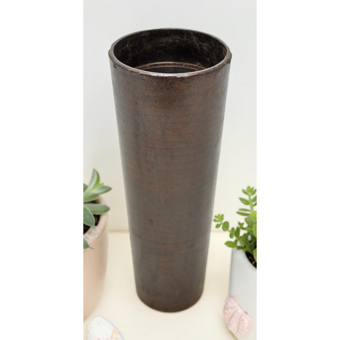 Antique Wooden Tall Drinking Cup Glass Original Old Hand Crafted
