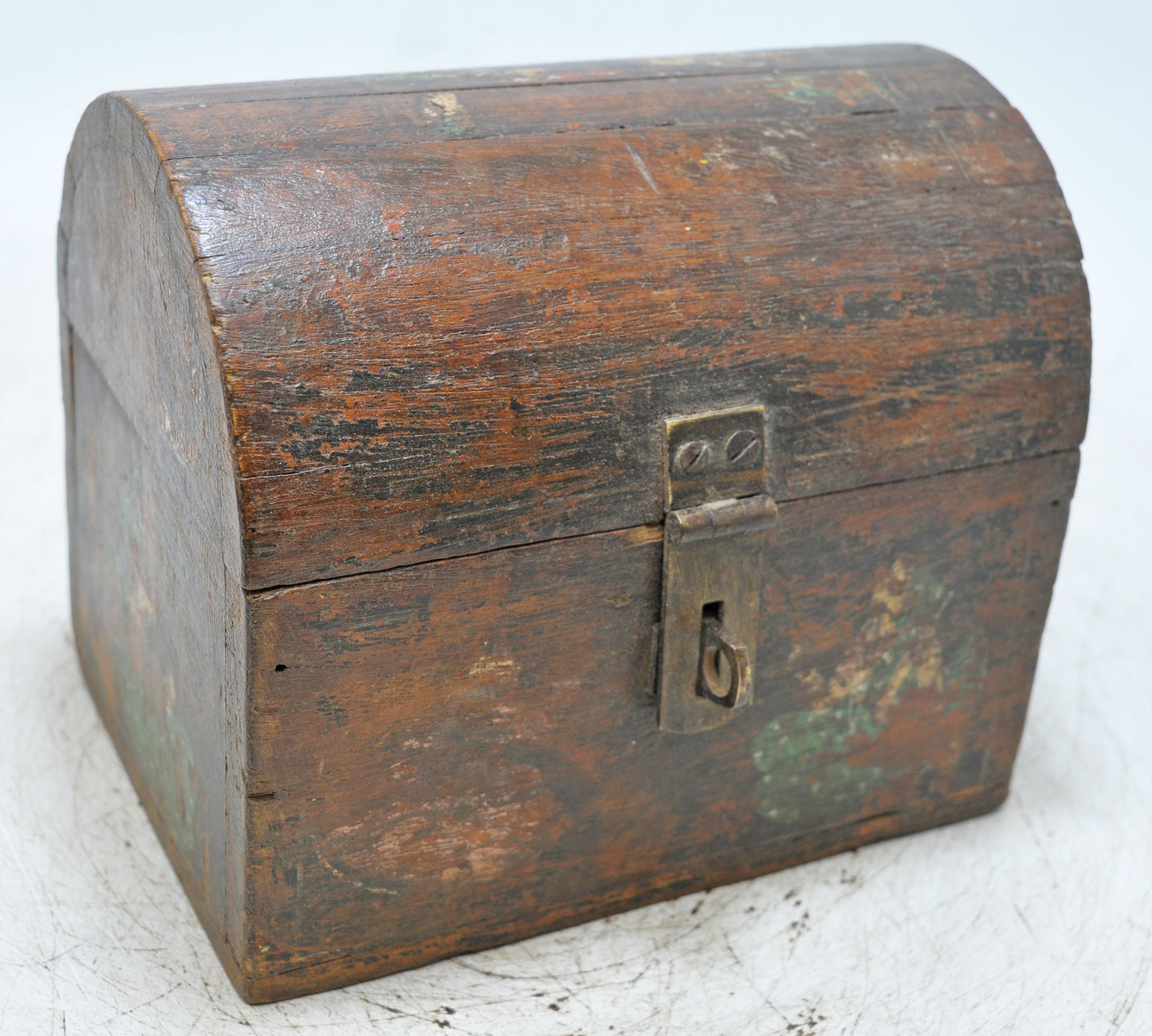 Vintage Wooden Half Round Top Storage Box Original Old Hand Crafted Painted