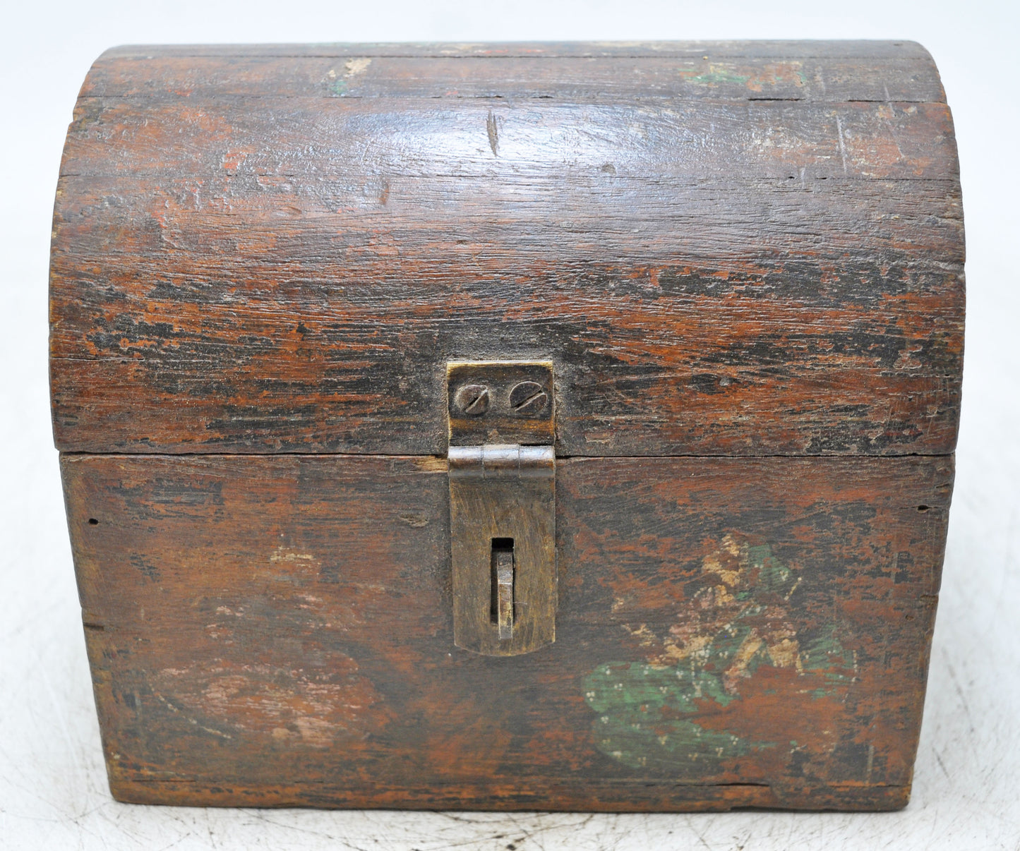 Vintage Wooden Half Round Top Storage Box Original Old Hand Crafted Painted