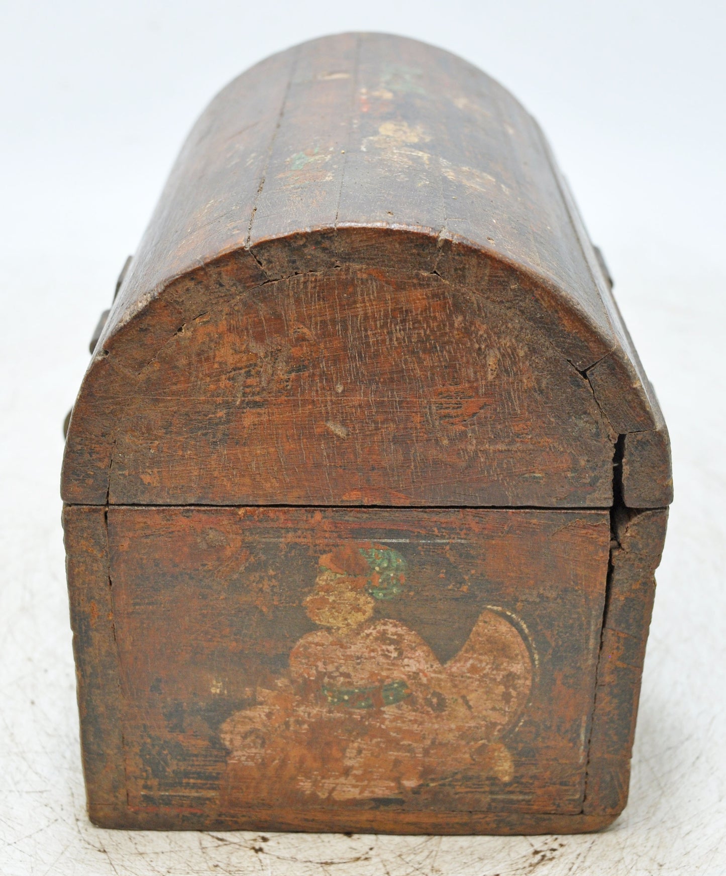 Vintage Wooden Half Round Top Storage Box Original Old Hand Crafted Painted