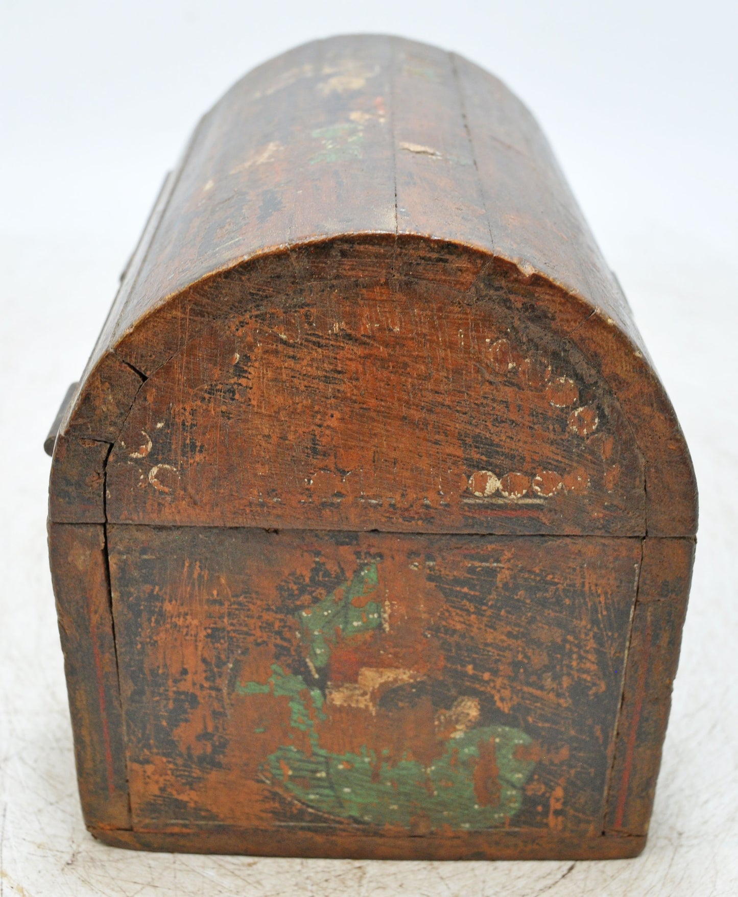 Vintage Wooden Half Round Top Storage Box Original Old Hand Crafted Painted