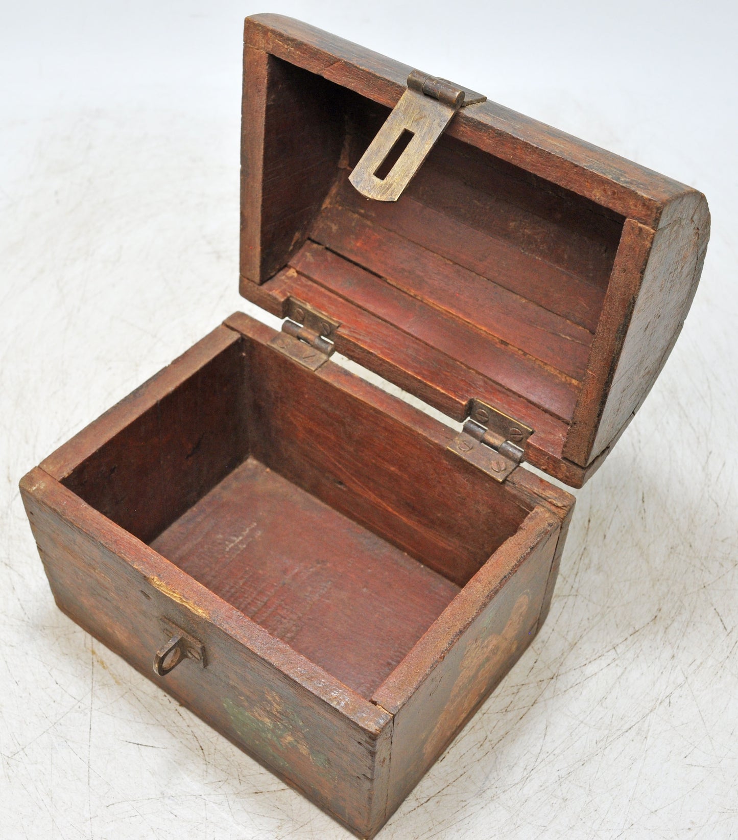 Vintage Wooden Half Round Top Storage Box Original Old Hand Crafted Painted