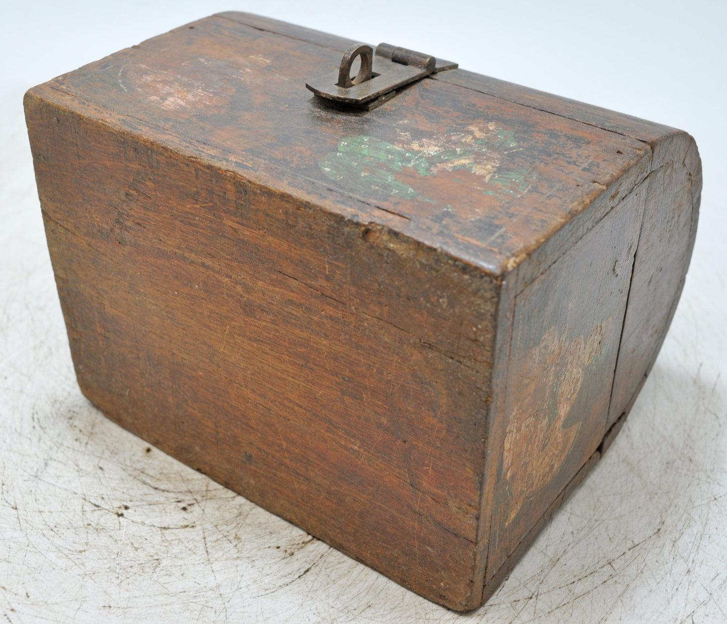 Vintage Wooden Half Round Top Storage Box Original Old Hand Crafted Painted