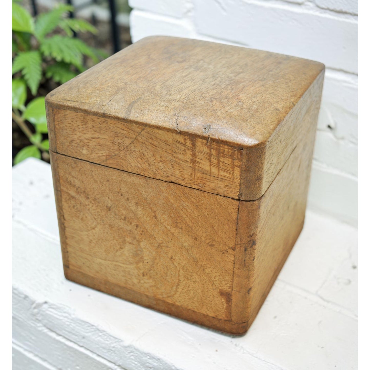 Vintage Wooden Small Square Storage Box Original Old Hand Crafted